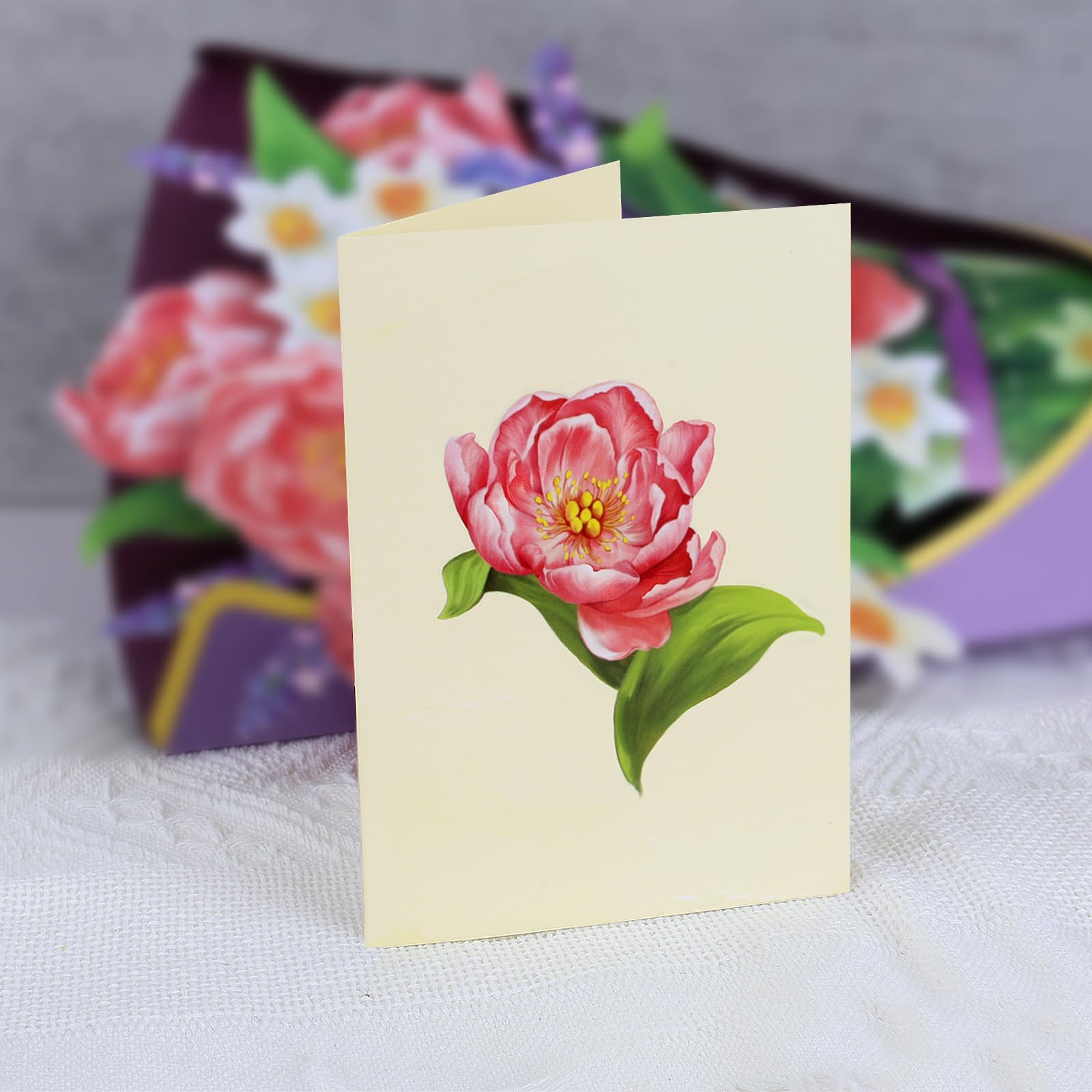 Airpark Papier Pop Up Bouquet Karte Rosa Pfingstrosen Blume Grußkarten 30,5 cm Forever Flower Papier 3D Popup Karten mit Notizkarte und Umschlag für Weihnachten Urlaub Geburtstag Muttertag AP-HK-P