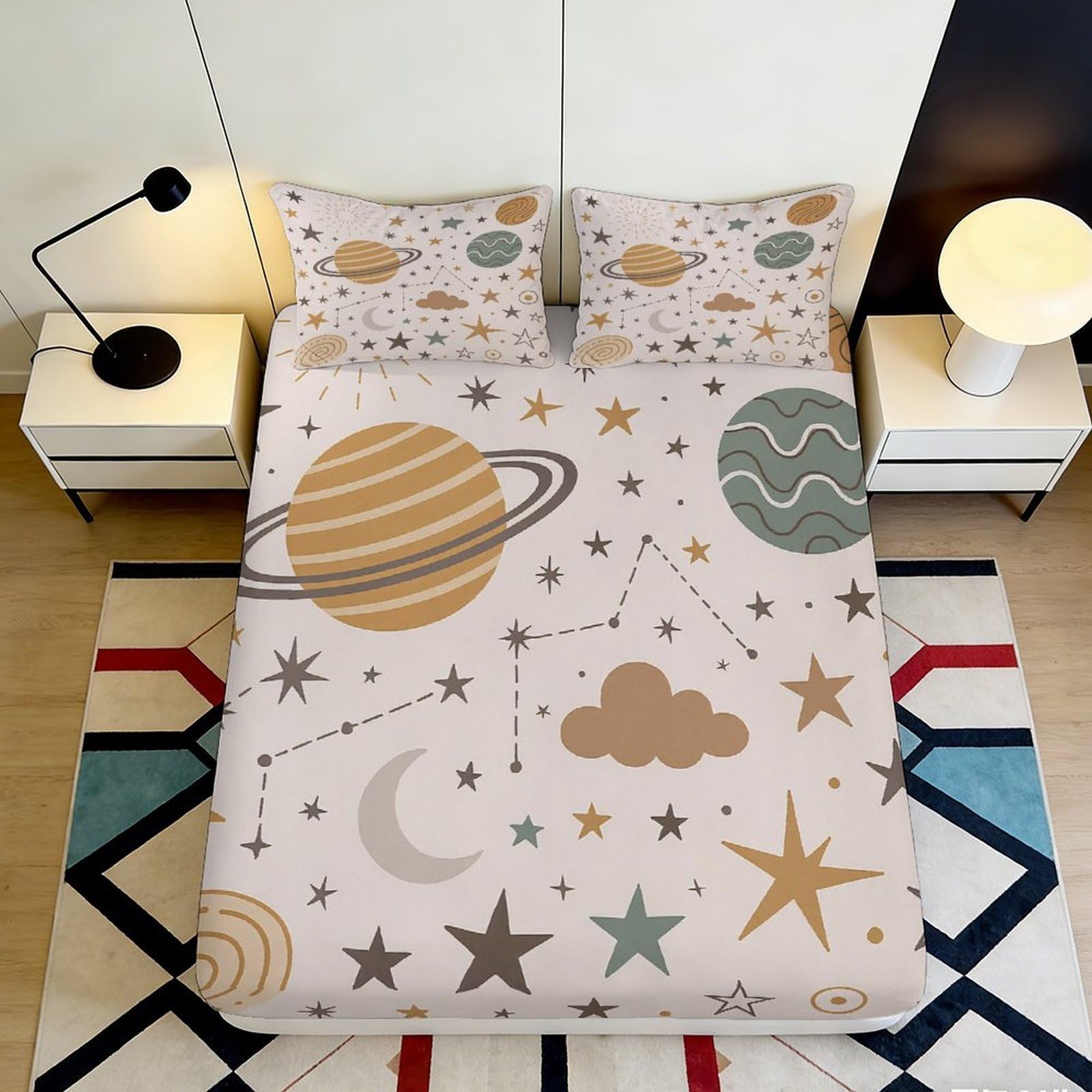 3D Printed Planet Galaxy Fitted Sheet Microfiber Soft Bedroom Decor Star Constellation Mattress Cover 90x200x25cm