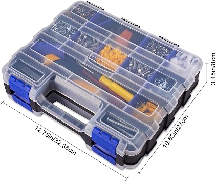 AIDY-PRO Hardware Organizer Box 34 Compartments Small Parts Organizer with Removable Dividers Durable Plastic Double Side Tools Box Screw Organizers For Nuts, Bolts, Screws, Nails