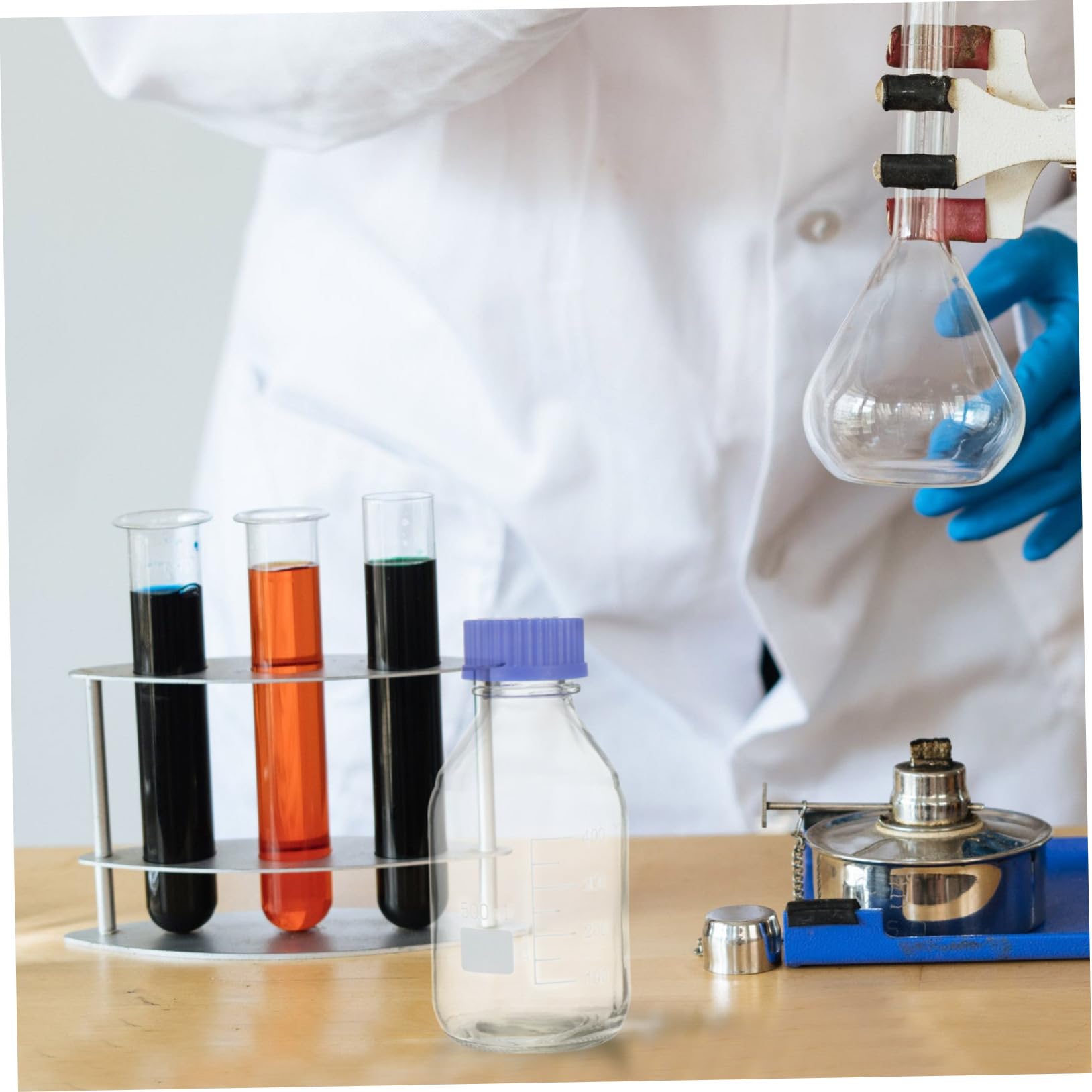 Round Lab Flacon de Réactif en Verre 500ml Couvercle, Mesure Précise, Lot de 2 pour Laboratoire, Recherche et Éducation