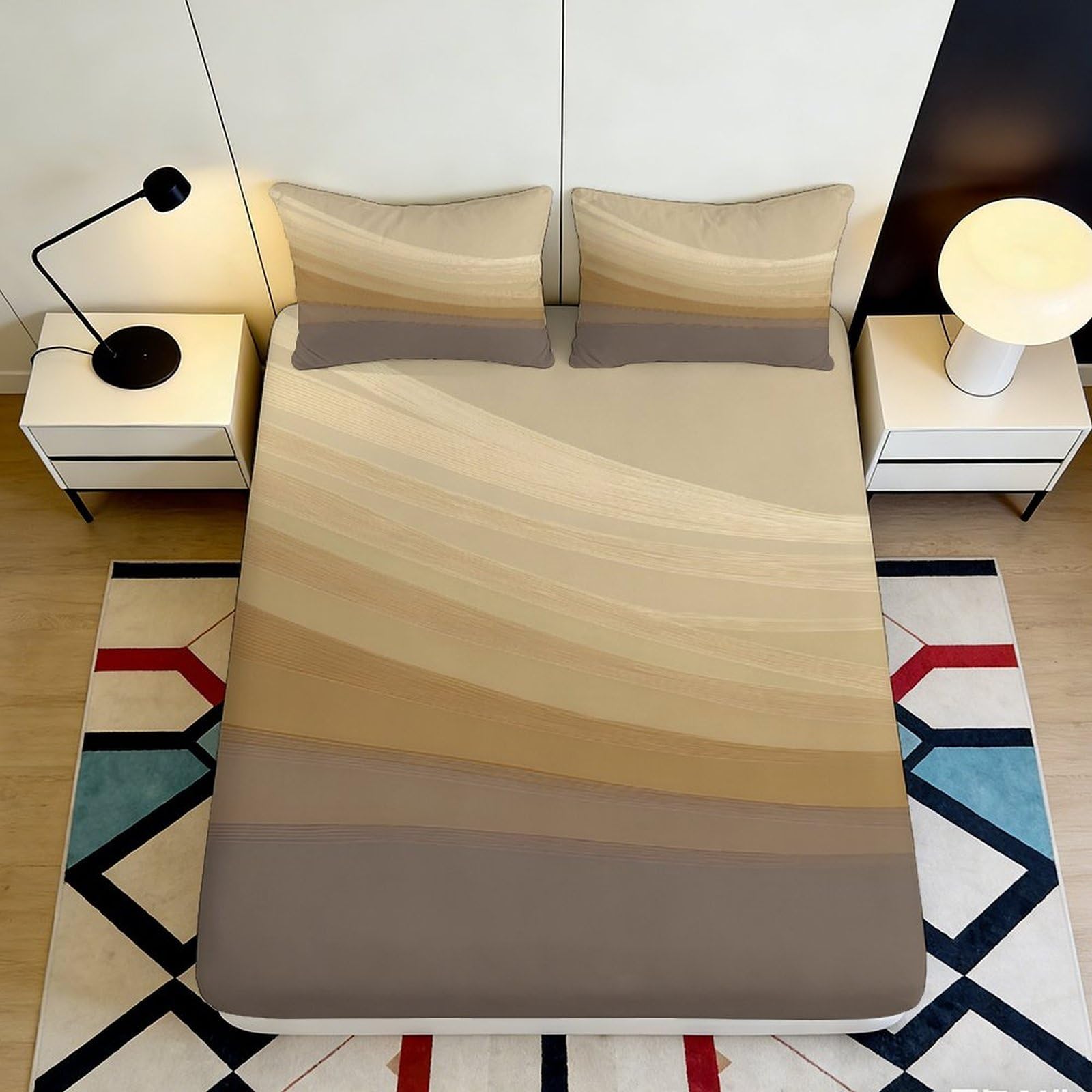 3D Printed Sand Gradient Fitted Sheet Microfiber Soft Breathable Abstract Waves Mattress Cover for Bedroom Guest Room Decor 90x200x25cm
