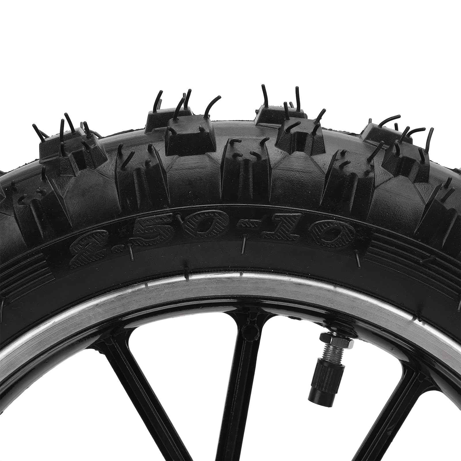 Pneumatico Ruota Anteriore 2.5-10 con Camera D'aria, Gomma E Metallo 10 Pollici per Piccole Motociclette Fuoristrada 49, Parti Ricambio Cerchio Ruota Anteriore Posteriore (BLACK)