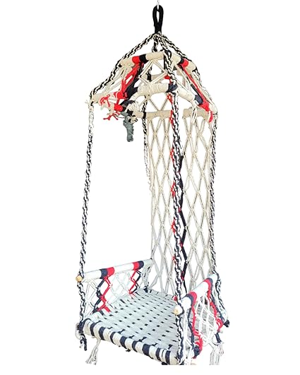 Proniks Swing Chair Hammock jhula for Home,Balcony and Garden with Hanging Accessories for Adults,Kids and Baby (Make in India) (White)