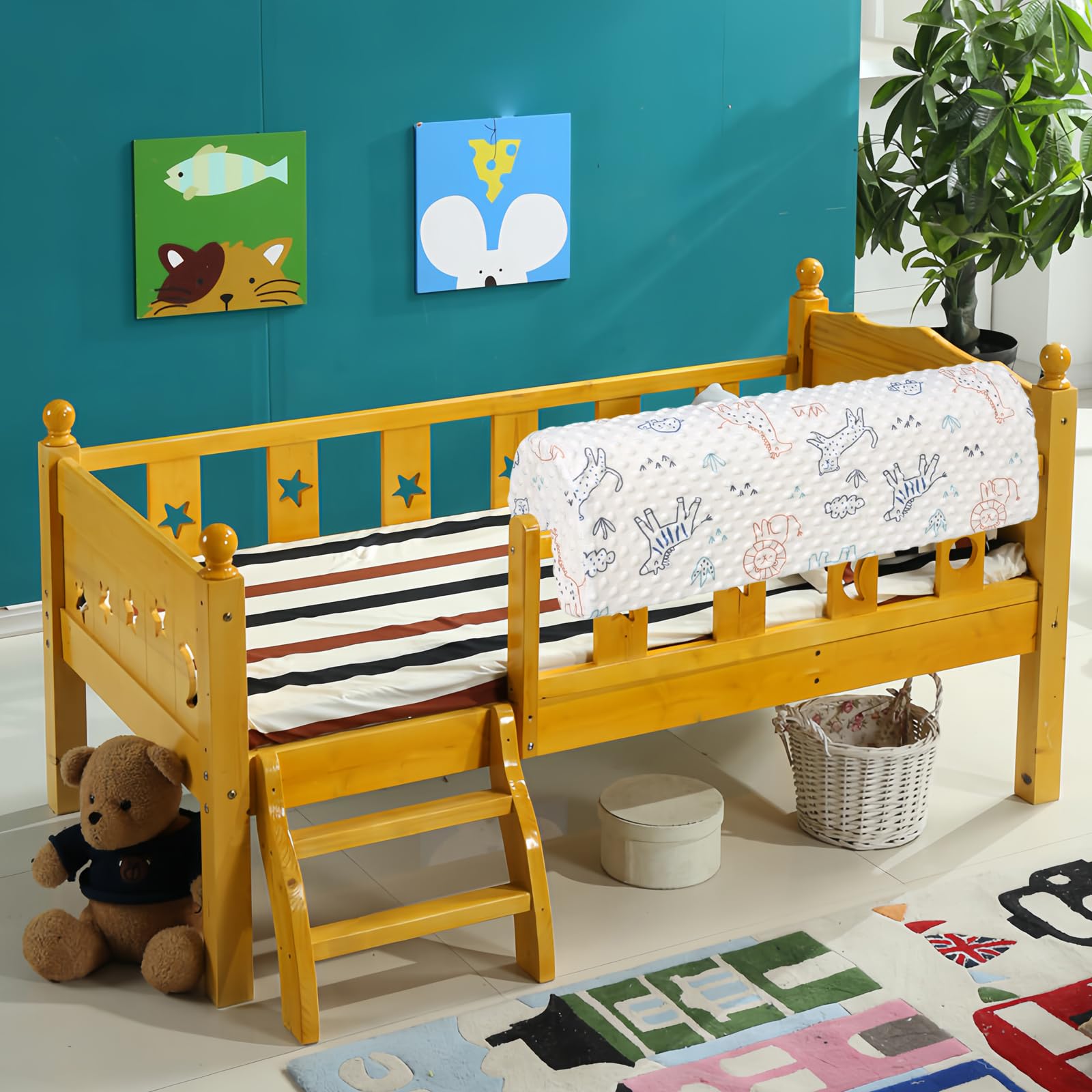 Bettkantenschutz für Kinderbetten, Bettschiene Stoßfänger Schutz, Schutz für Bettrahmen Rand Schutz Kleinkinder Kinderbett, abnehmbare Abdeckung -90CM