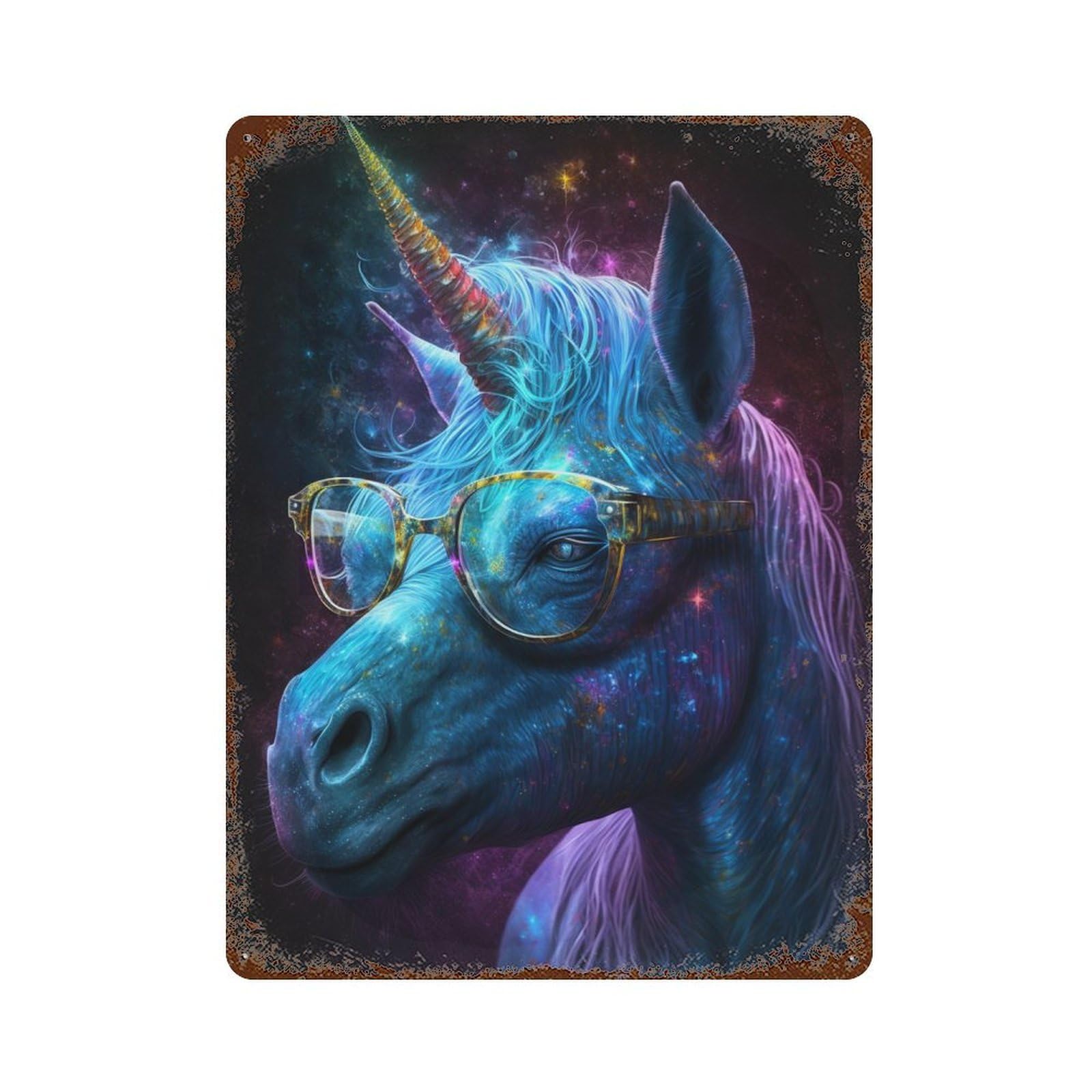 Decorative Tin Sign with Galactic Unicorn Glasses Art Print-1 Design 15.7"x11.8", for Basement, Hobby Room And Garage Decor, Farmhouse Wall Decor