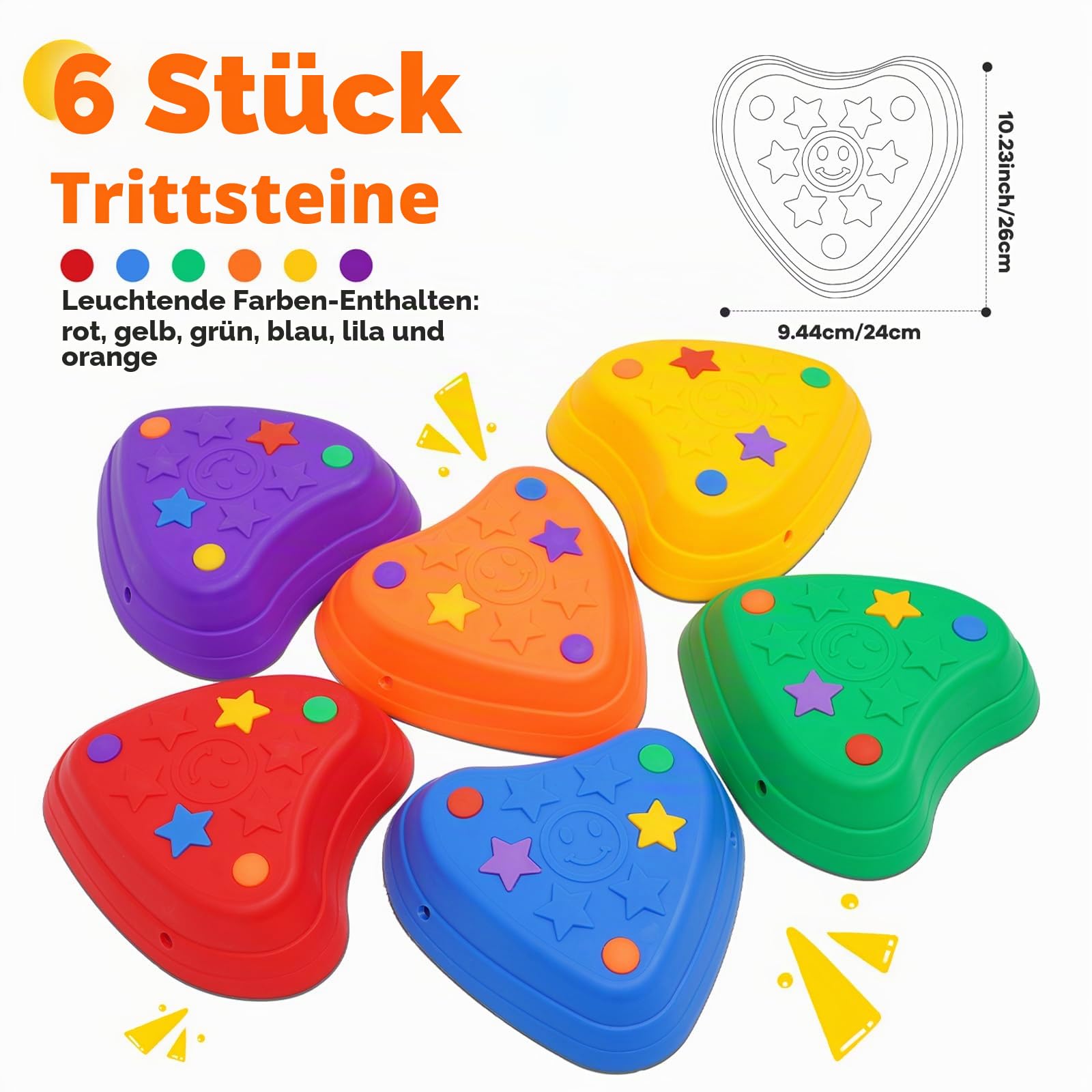Balanciersteine für Kinder zur Förderung von Balance, Motorik & Koordination,6 PCS Rutschfeste Balanciersteine für Innen- und Außenbereiche, für Schulen, Kitas & Therapiezentren