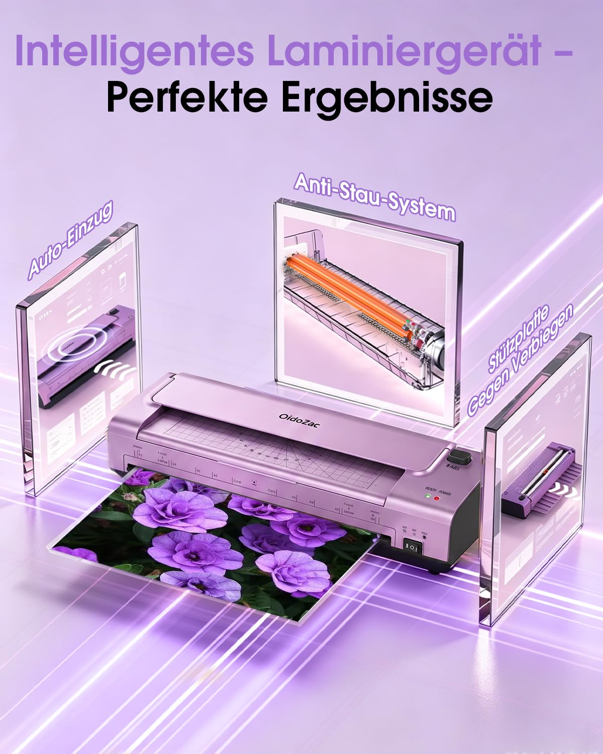 13 Zoll A3/A4 Laminiergerät, 10-in-1 Heiß & Kalt Laminiergerät mit 20 Laminierfolien, 2-Walzen-System für Professionelle Ergebnisse, ABS-Staufreigabe, für Büro, Schule, Geschäft und Zuhause, Violett