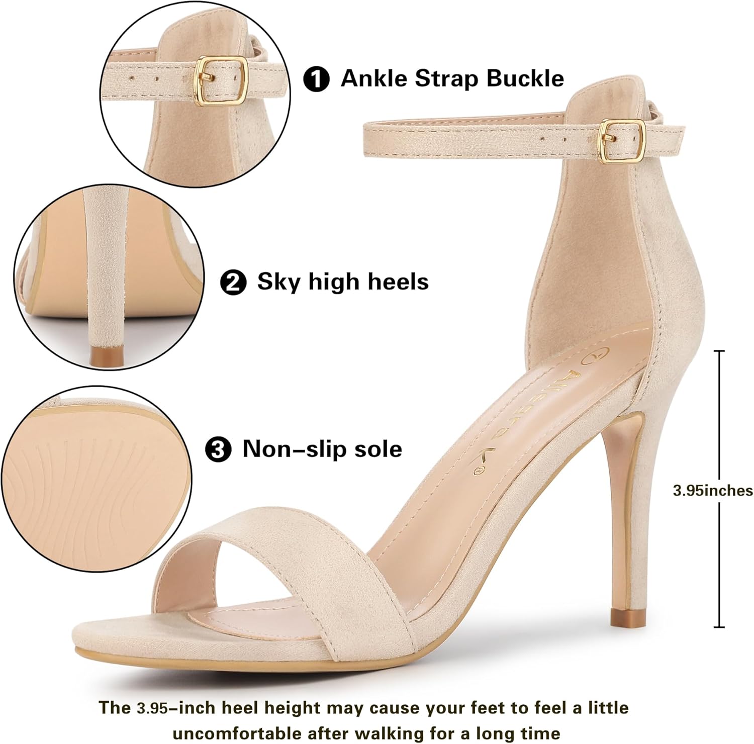 Allegra K Women's Suede Ankle Strap High Stiletto Heels Beige Sandals - 7.5 M US - Image 2