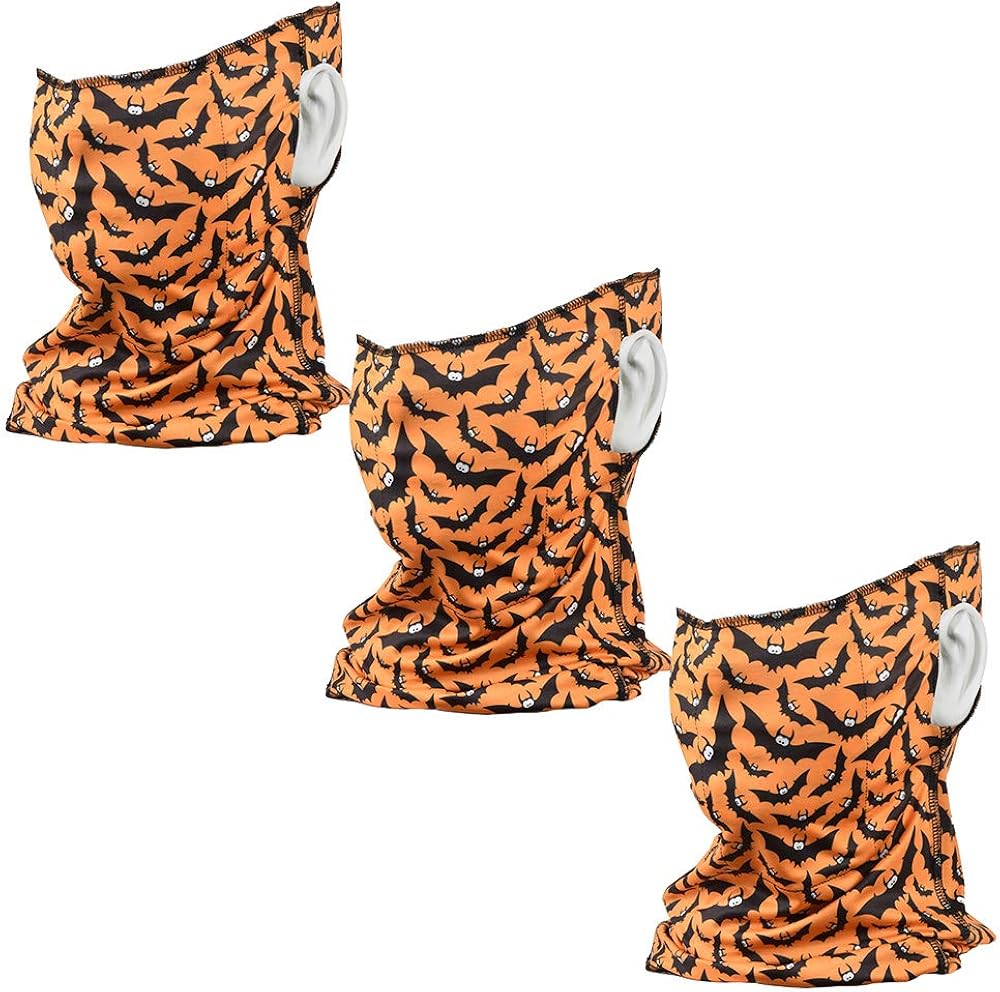 3 Pack Halloween Neck Gator Face Mask Coverings With Filter Pocket (3