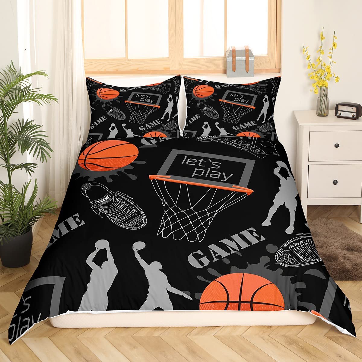 Homemissing Basketball Bedding Set Sports Comforter Cover 3D Ball Games Duvet Cover for Children Kids Boys Girls Microfiber Gift for Basketball Player Bedspread Cover King - Image 3
