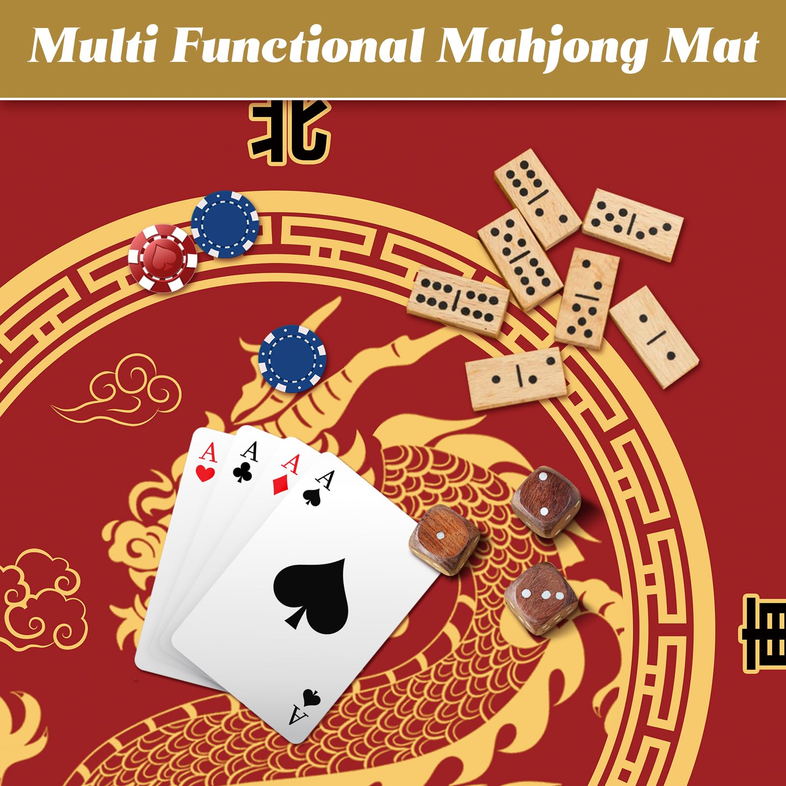 Grand Tapis De Mahjong Avec Sac De Transport Noir, Nappe épaisse Antidérapante, Tapis De Table Pour Jeux De Cartes De Mahjong Paigow Poker (85 Cm