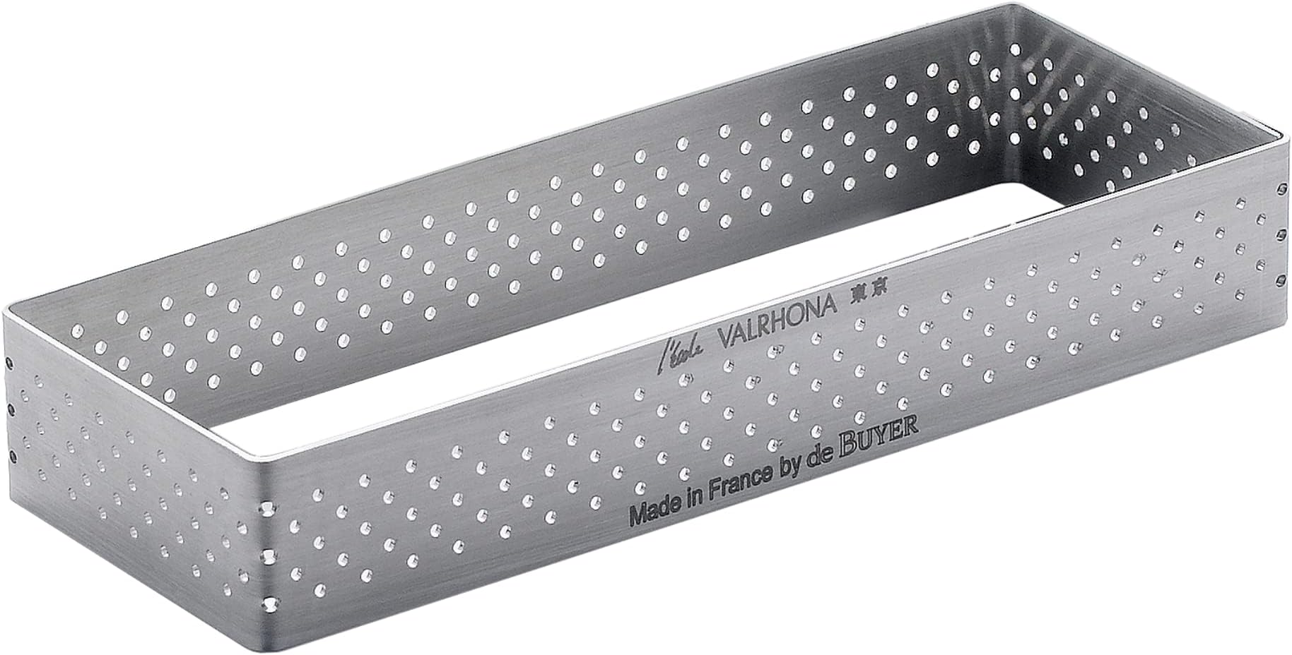De Buyer Rectangular Tart Ring with Perforated Straight Edged in Stainless Steel, Silver, 12.5 x 4.19 x 2.21 cm