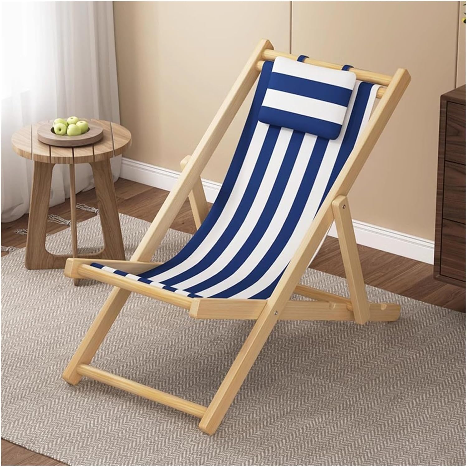 MEHWSUR Wooden Patio Lawn Deck Chairs Outdoor Camping Sling Chairs with 4 Adjustable Position,Bamboo Deck Chaise Chair Sun Lounger for Poolside Balcony(Green)