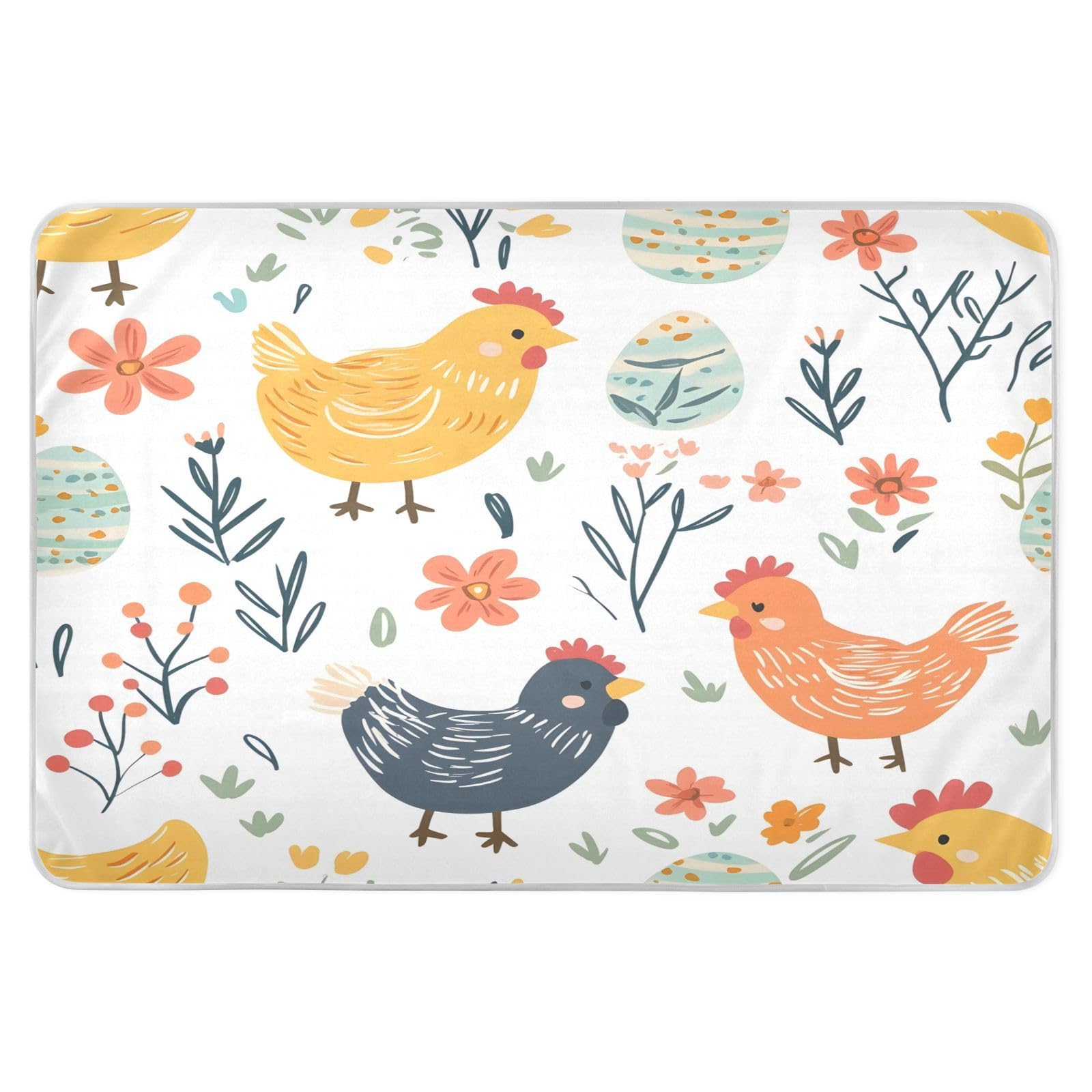 BOESI Doodle Chicken and Easter Egg Pattern Waterproof Pads for Bedwetting and Incontinence, Reusable Pads, Reusable Diaper Pads for Bed, Sofa, Travel