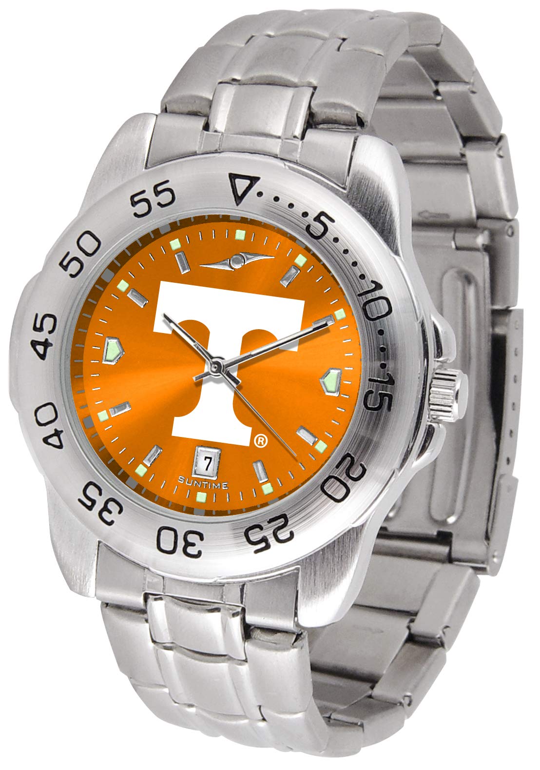 SunTime Men's NCAA Team Sport Watch, 20mm Stainless Steel Strap, Reflective Shiny Dial with Date