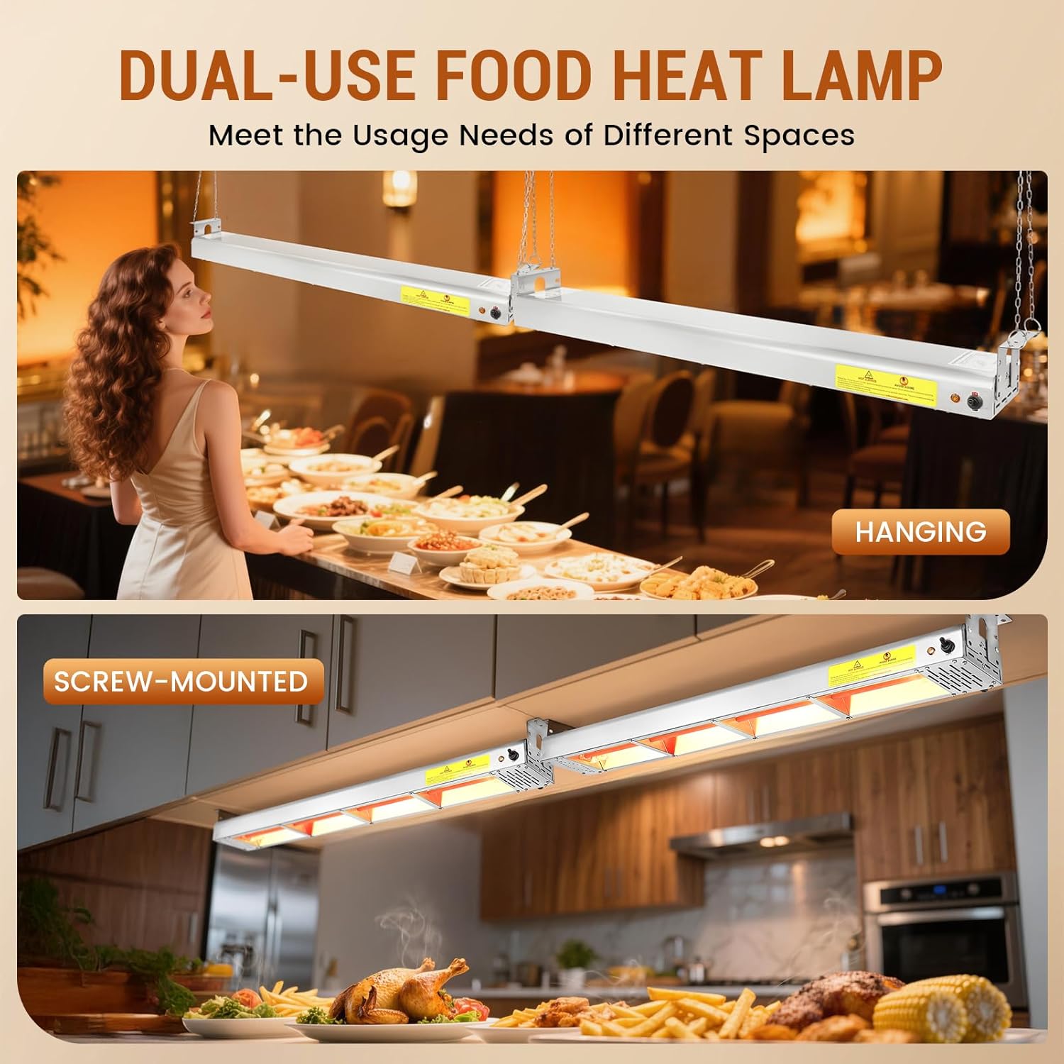 42-Inch Food Heat Lamp - 1000W Commercial Food Warmer Lamp Overhead Stainless Steel Catering Heat Lamps Electric Strip Heater for Restaurant Buffet Parties Kitchen, Silver 115V Silver 42 Inch, NOT TESTED