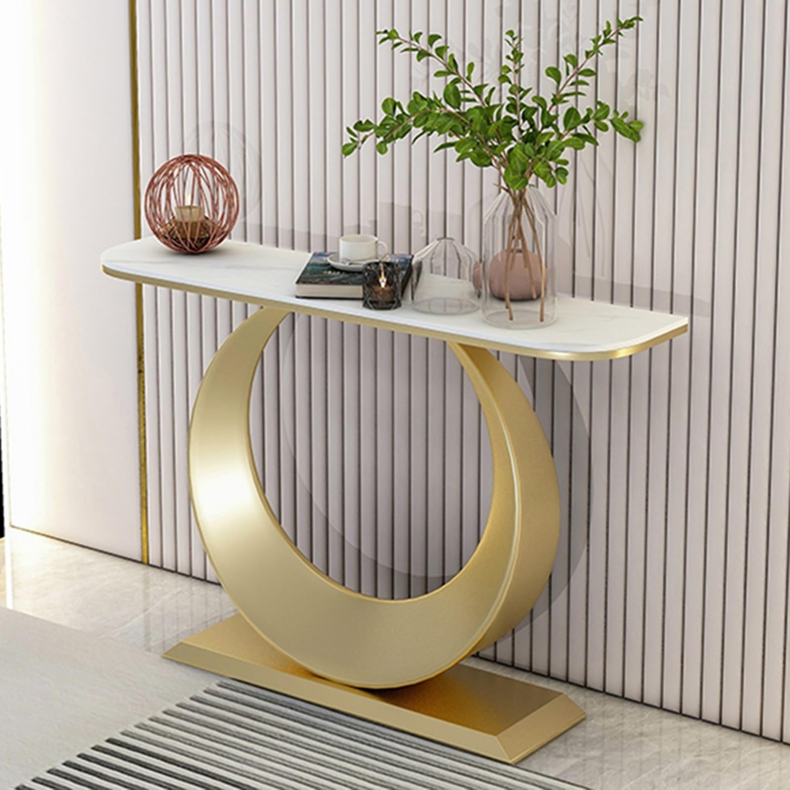 Mesa consola moderna y delgada de piedra sinterizada para espacios pequeños