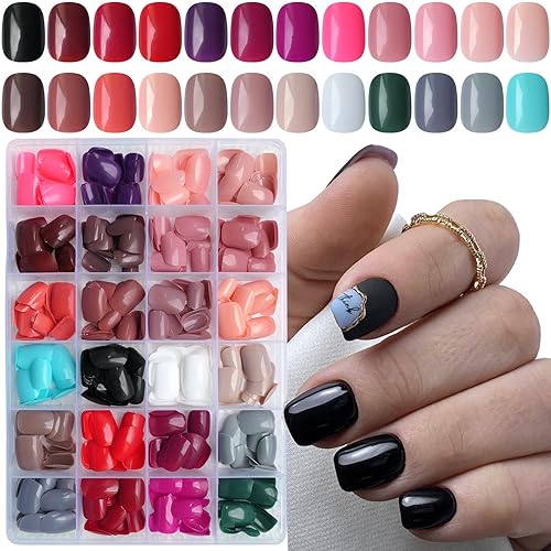 LoveOurHome 576pc Round Square Press on Nails Short Fake Nails,