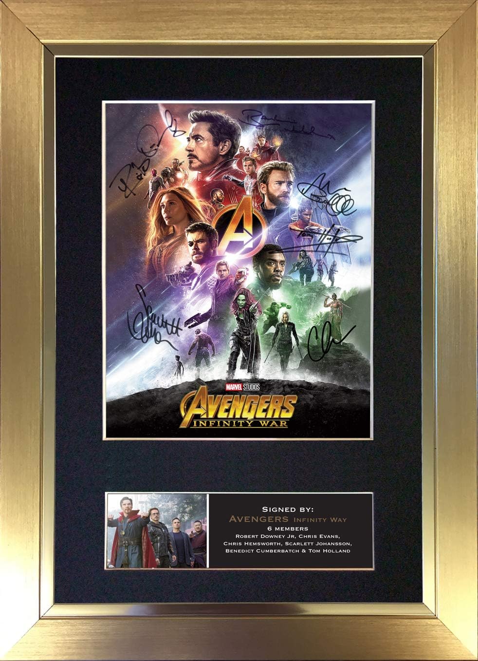 AVENGERS INFINITY WAR Signed Autograph Mounted Photo Reproduction PRINT A4 Rare Perfect Birthday (297 x 210mm) #738 (Gold Frame)