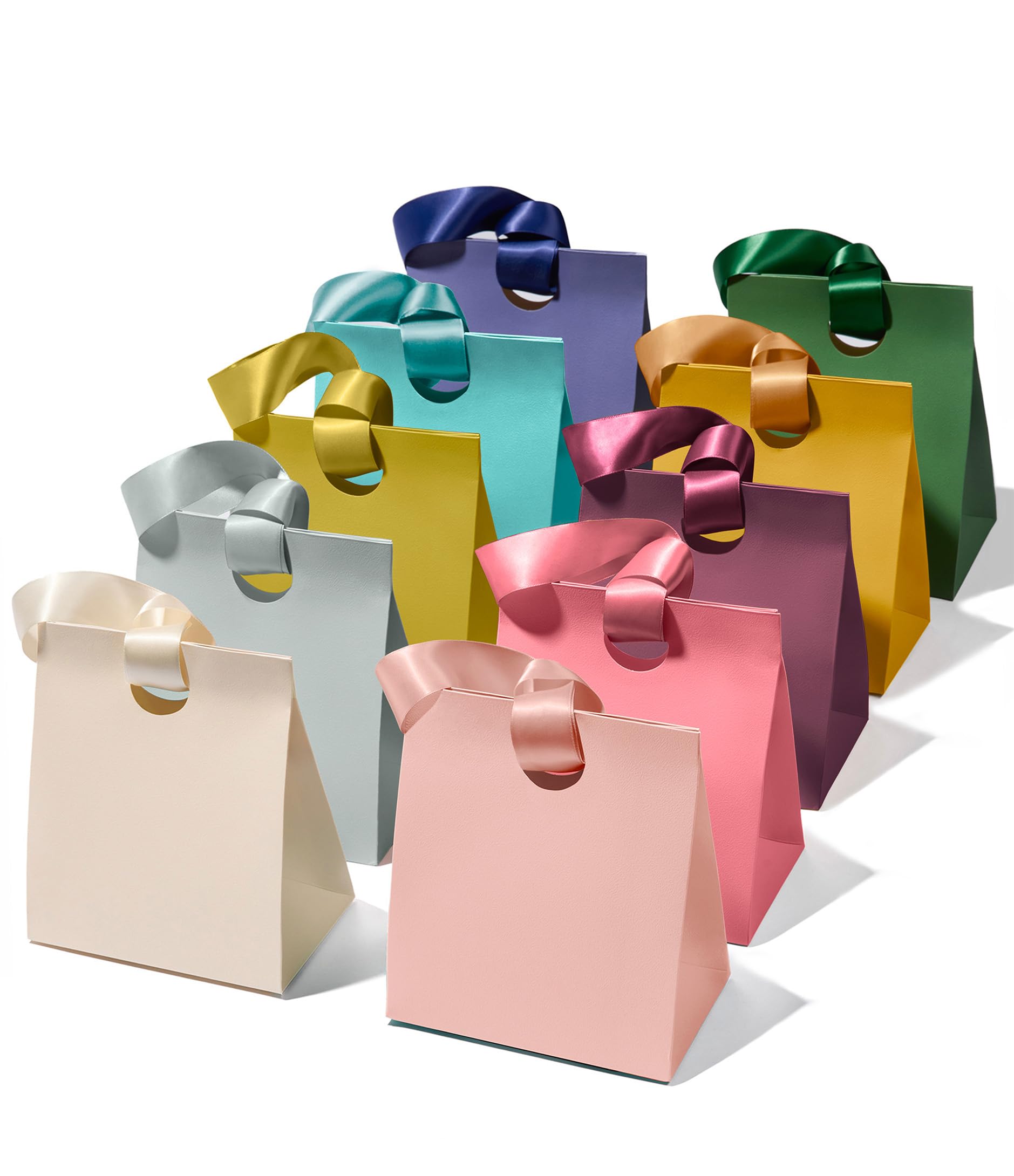 Vitalizart Medium Gift Bags 10 Mixed Colours, Reusable Paper Party Bags 5.9"x3.5"x7.3" For Gift Wrap Girls Kids Birthday Bridal Baby Shower Favours Candy Christmas Goodie Bags