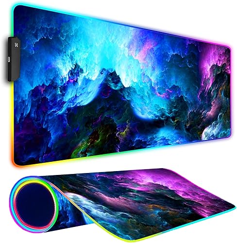 Alfombrilla de mouse para juegos RGB, alfombrilla de mouse grande con luz LED, almohadilla de teclado para juegos, accesorios para escritorio, base