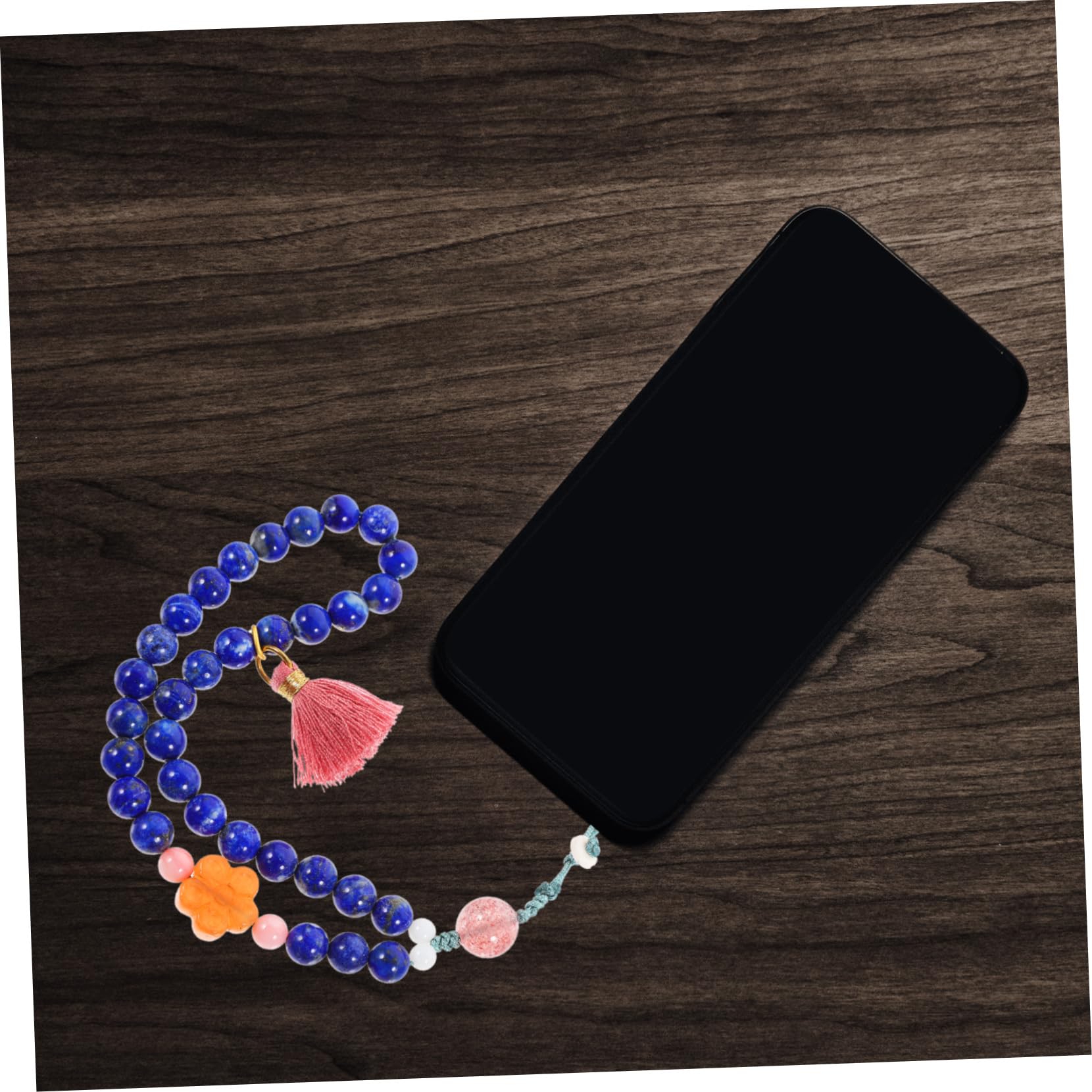 Cordón para Teléfono Retro de Cadena Móvil, Coral Rosa, Hecho a Mano