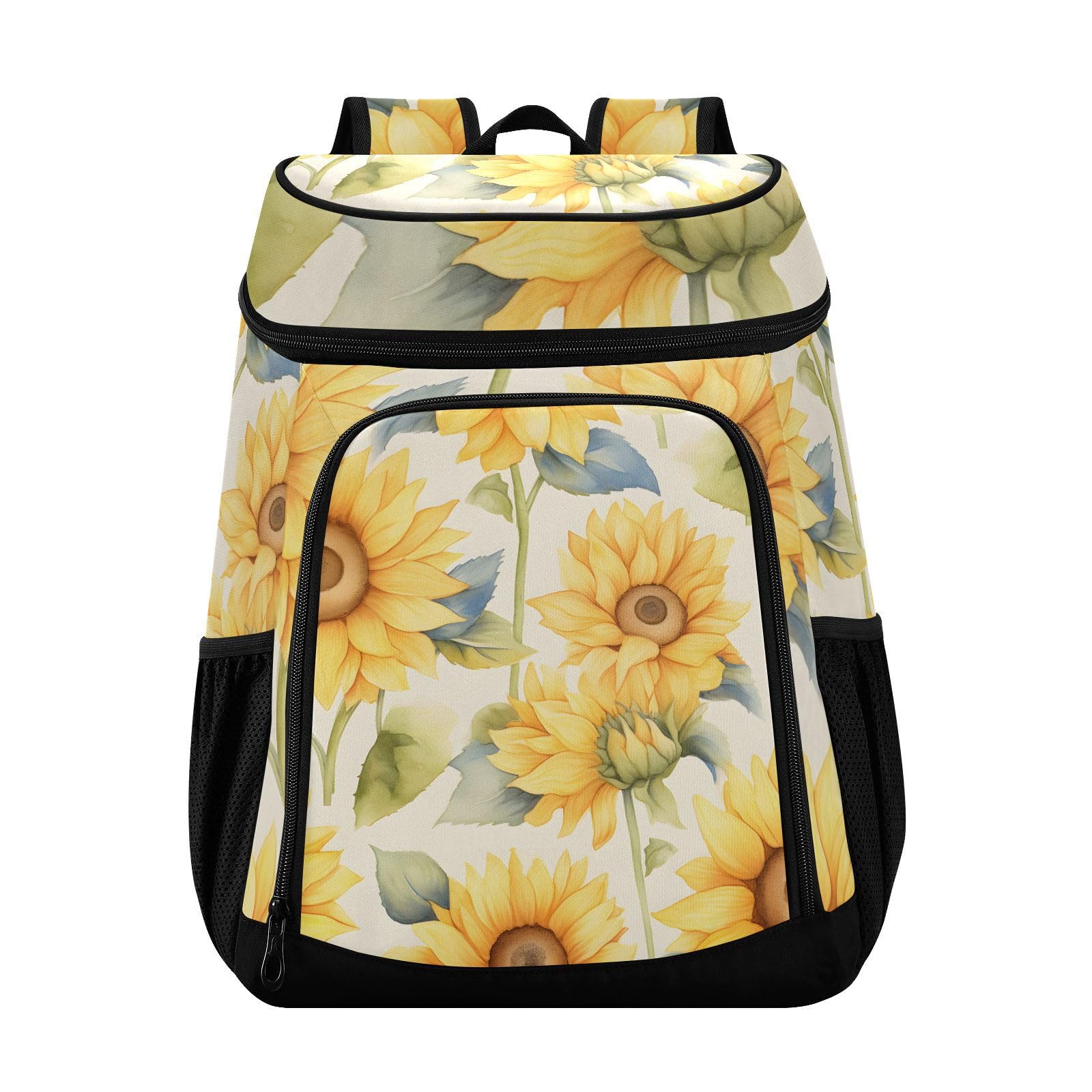 Sunflower Watercolor Yellow Flower Cooler Backpack Cooler Insulated Leak Proof Lunch Backpack 36 Cans Waterproof Soft for Men Women Picnic Hiking Camping Beach