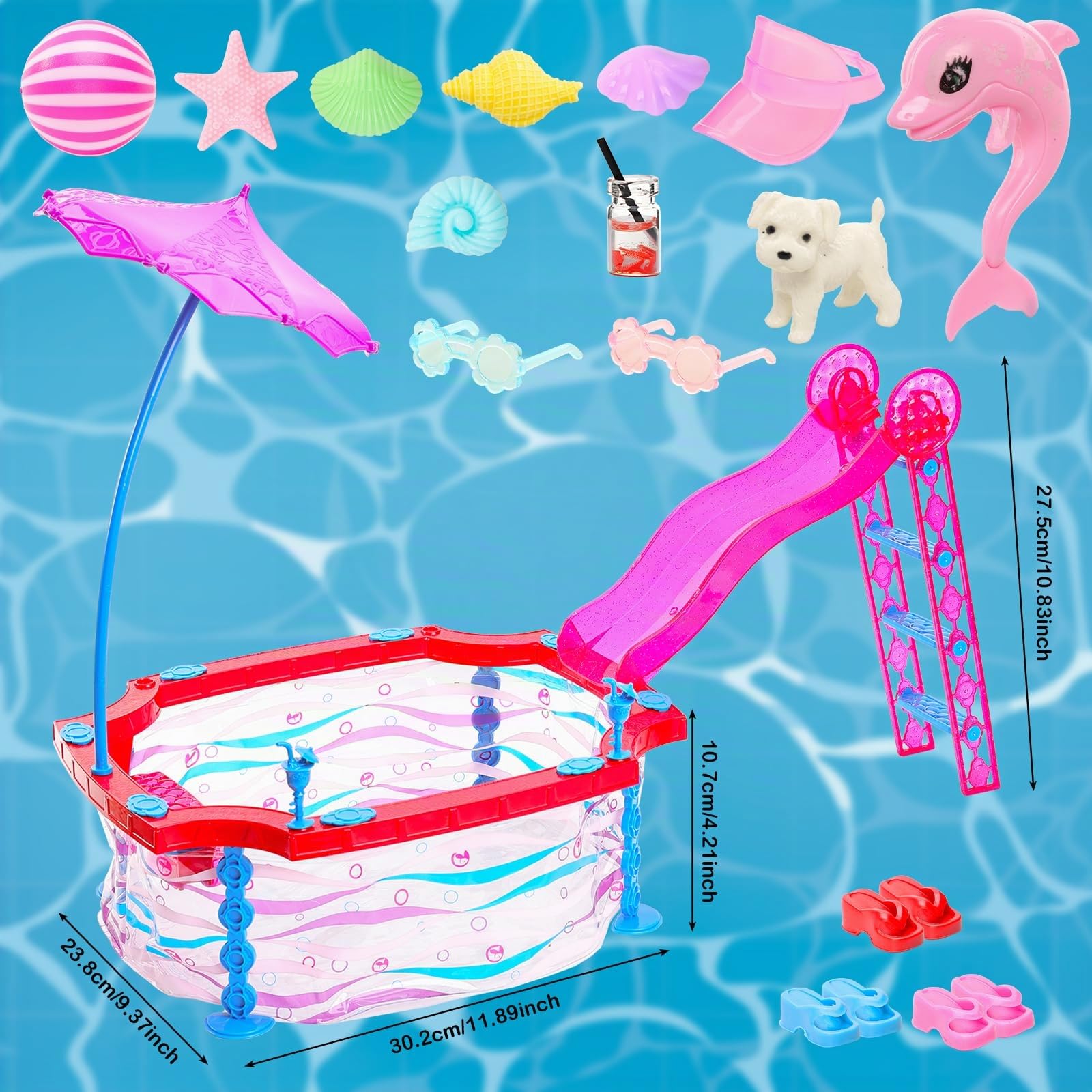 Miunana 23 Pezzi Per 11.5 Pollici 30 CM Bambola: 3 Costumi Da Bagno + 1 Vestito Sirena + 3 PCS Scarpe + Piscina + 15 Accessori D'Estate