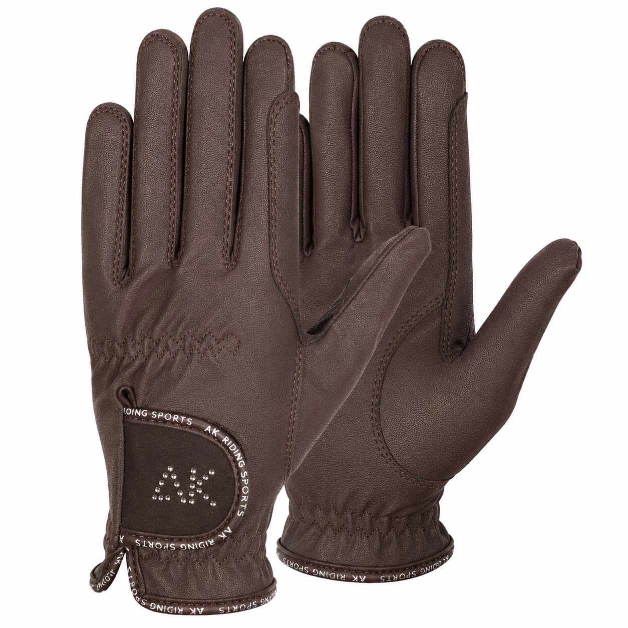 AK Horse Riding Gloves for Ladies & Kids – Equestrian Gloves with Stones, Non-Slip Grip, Breathable & Comfortable – AKRS-6710 (Brown, L)