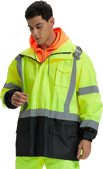 SRsafety High Visibility Rain Gear, Class 3 High Visibility Work Rain Gear for Men, Construction Rain Suits