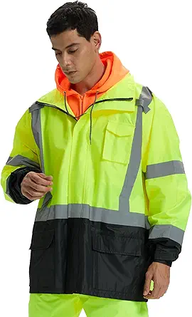 SRsafety High Visibility Rain Gear, Class 3 High Visibility Work Rain Gear for Men, Construction Rain Suits