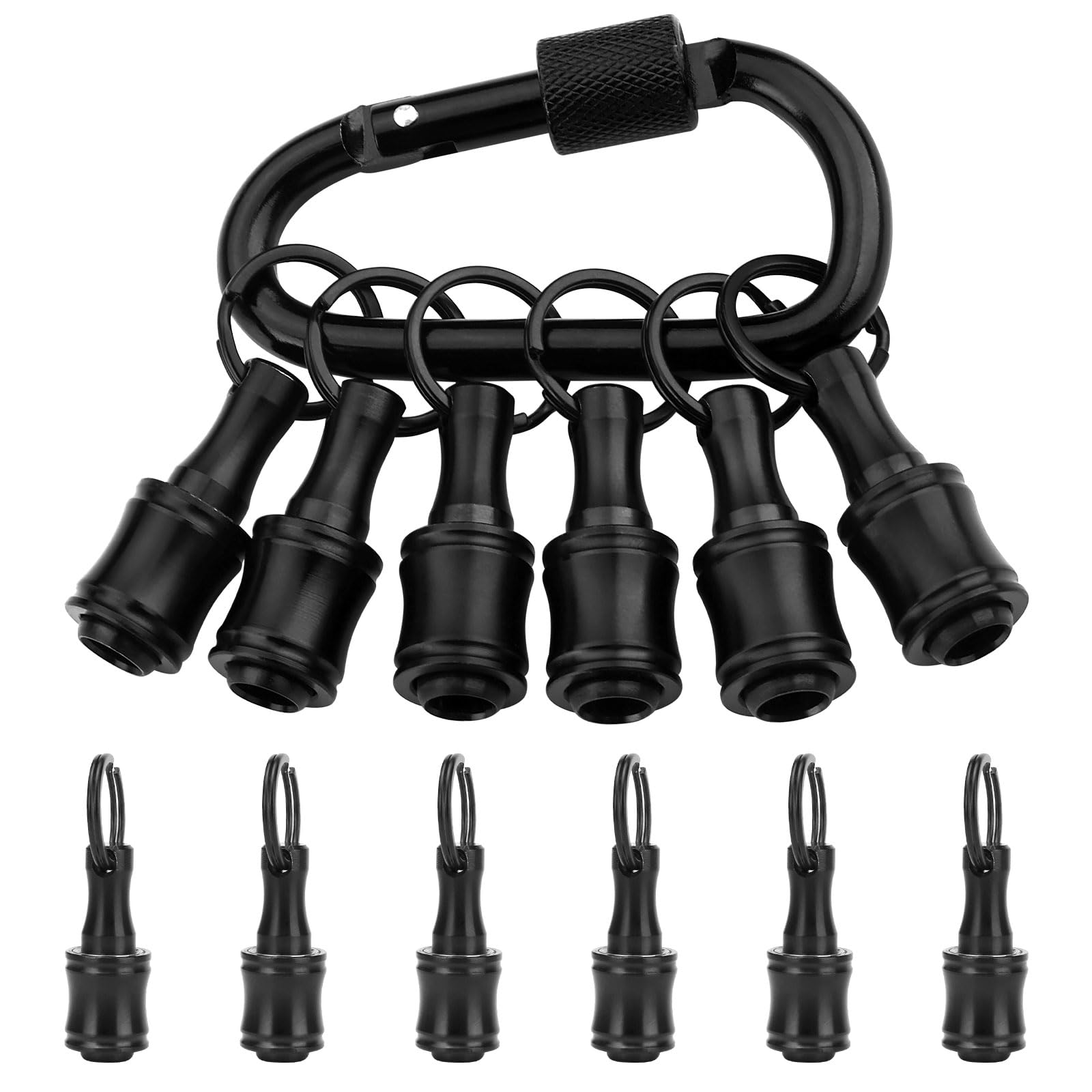 Katerk 6pc Black Bit Holder Keychain, 1/4in Hex Shank Portable Screwdriver Bit Clip for Impact Driver Flexible Drill Bit Extension Nut Driver W/