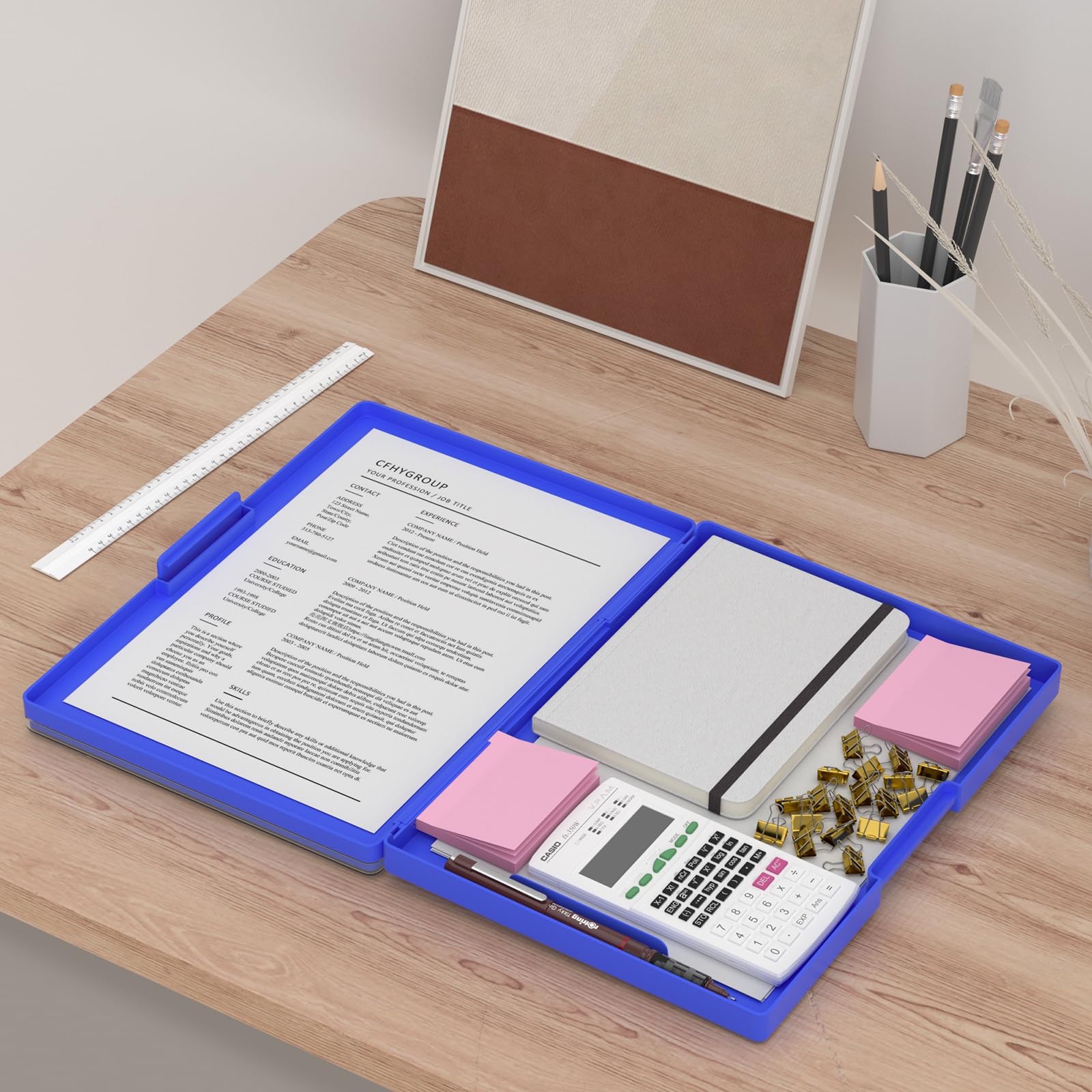 Rimilak Portablocco in plastica con contenitore, apertura laterale con 2 custodie, portablocco ad alta capacità con clip resistenti, per lavoro, scuola, ufficio, blu scuro