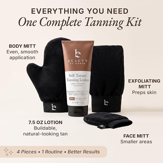 Self Tanner Lotion & Mitt Set - USA Made with Natural & Organic Ingredients