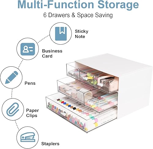 Miniatura 6 de Comix Organizador de escritorio con 6 cajones cajones rectangulares de escritorio almacenamiento de maquillaje de plástico organizador de escritorio