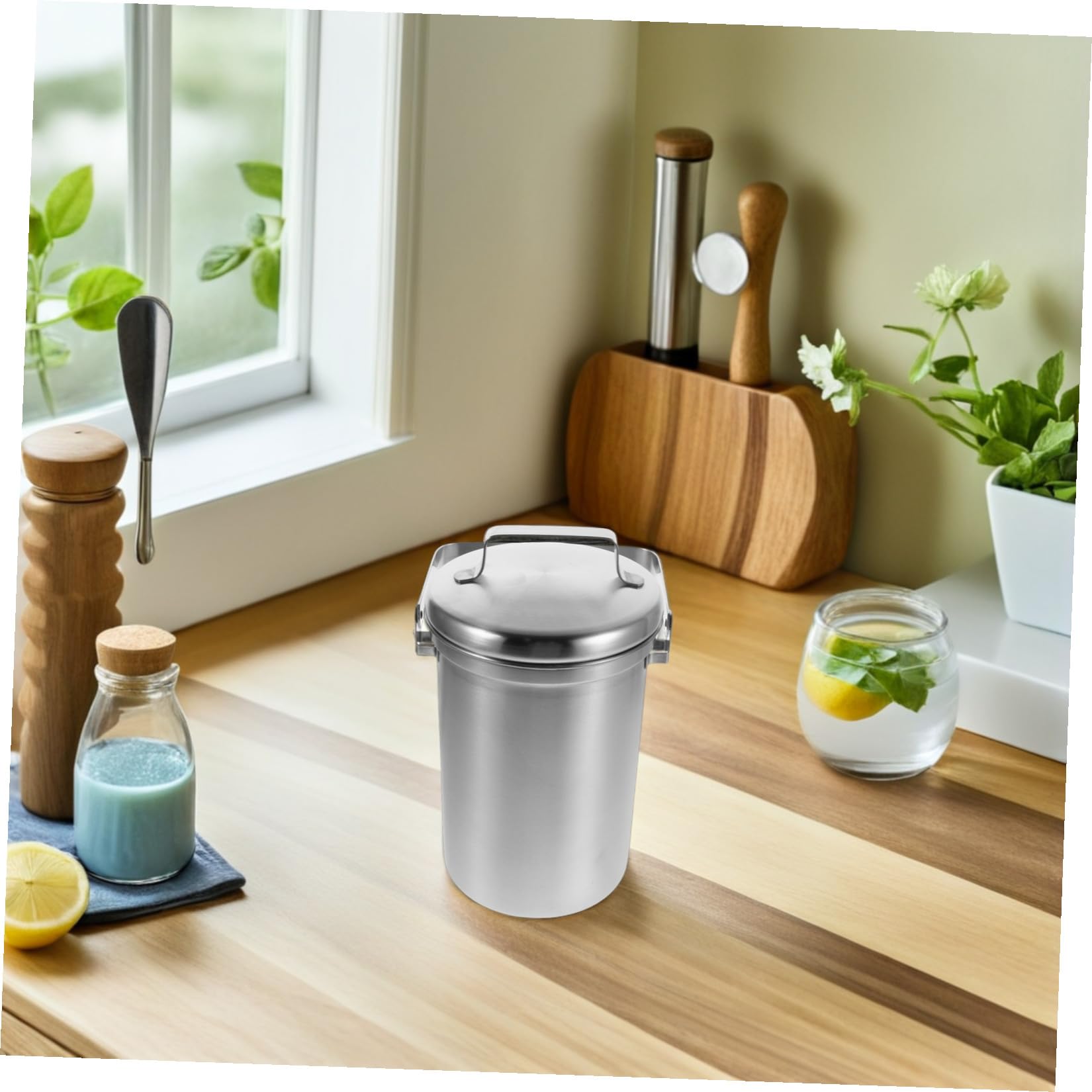 Abaodam Seau à Compost et Facile à Nettoyer en Acier Inoxydable 3l Cuisine avec Couvercle, Design Élégant pour Plan de Travail Cuisine