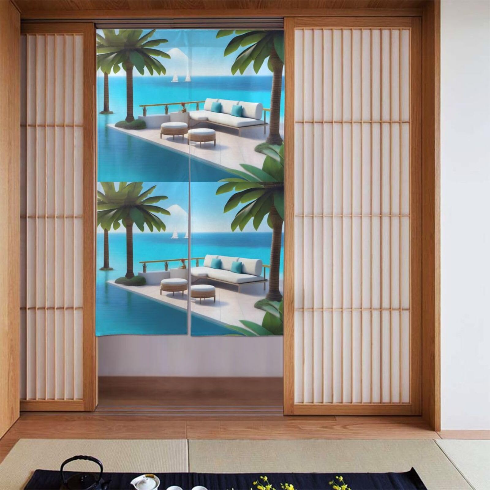 Cortinas de tela Love Island de 86 x 142 cm para crear ambientes en el salón