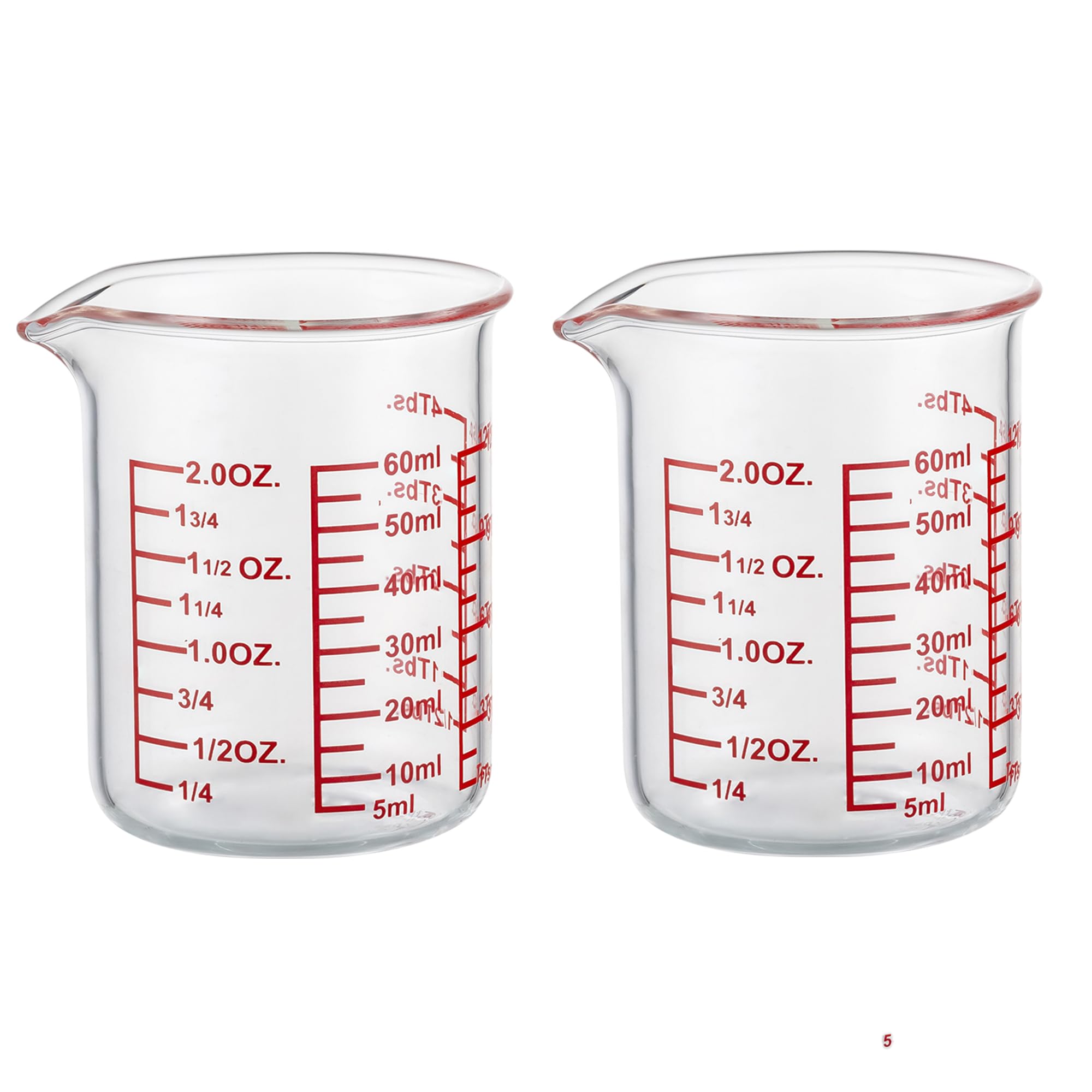 High Borosilicate Glass Measuring Cup-V-Shaped Spout，Glass Measuring Beaker for Kitchen or Restaurant, Easy to Read, 60 ML (2 Oz)-Pack of 2