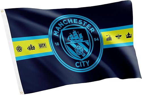 Manchester City Flag Man City MCFC Fútbol Premier League 100% poliéster interior exterior 3 x 5 pies Baner (bandera A) disponible en Yaxa Colombia