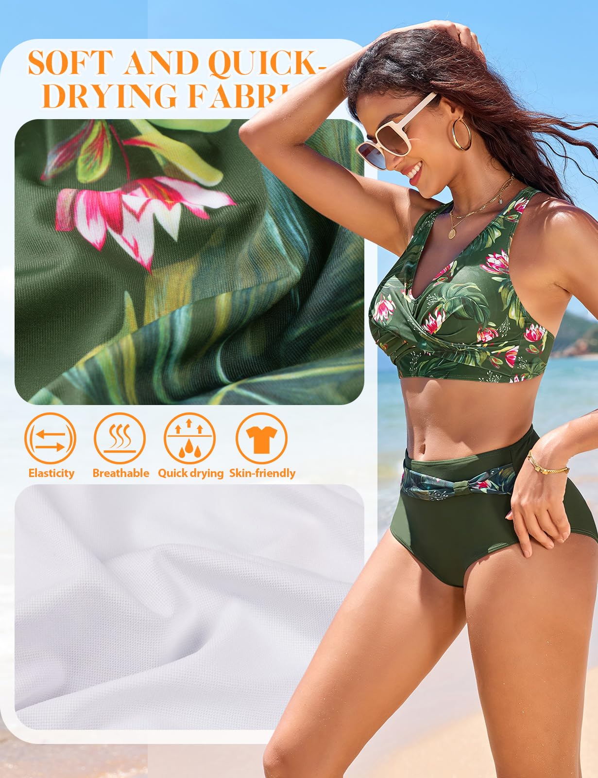 UMIPUBO Maillot de Bain Femme 2 Pièces Culotte Taille Haute Bikini Set Push Up Bikinis Sexy Col V Élégant Swimwear Ajustable Maillot de Plage