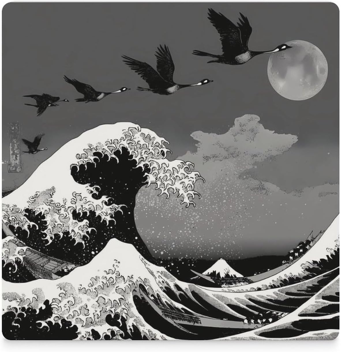 Japanese The Great Wave Off Kanagawa Coaster for Drinks Square Ceramic Table Coasters Stone Mat Crafts 6PCS Home Kitchen Decor