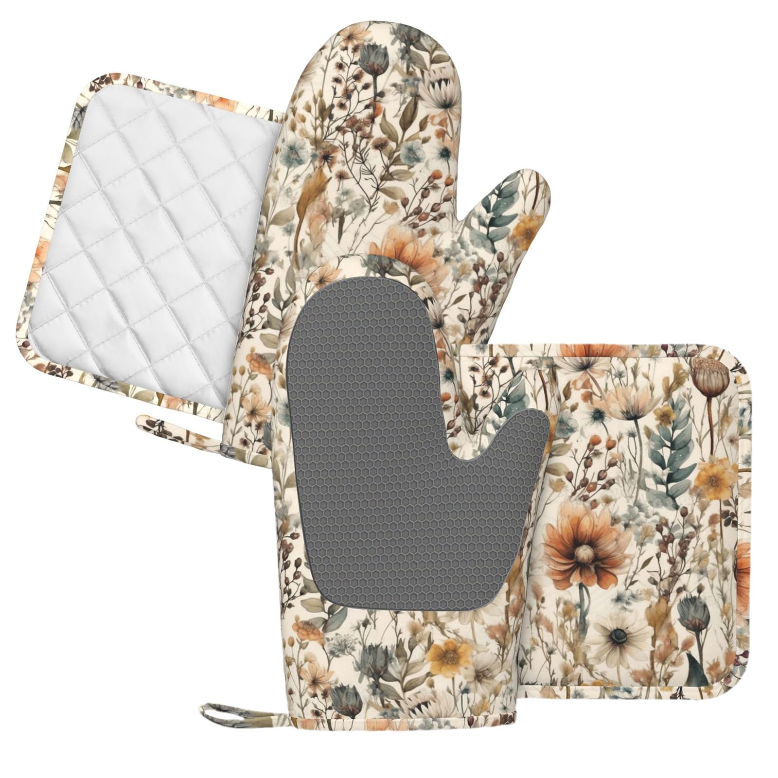 Lot de 4 maniques et maniques style bohème à motif floral aquarelle vintage résistant à la chaleur pour cuisine, pâtisserie, grillades, barbecue