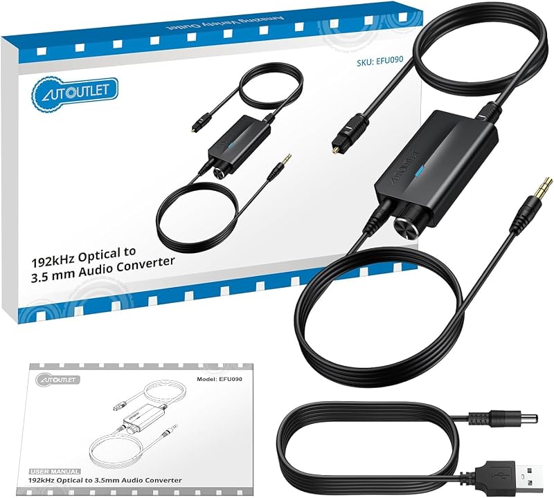 AUTOUTLET DAC Konverter 192kHz Digitális Analóg Audio Átalakító Hangerőszabályzóval SPDIF Toslink 3.5mm Jack Fejhallgató TV Játék