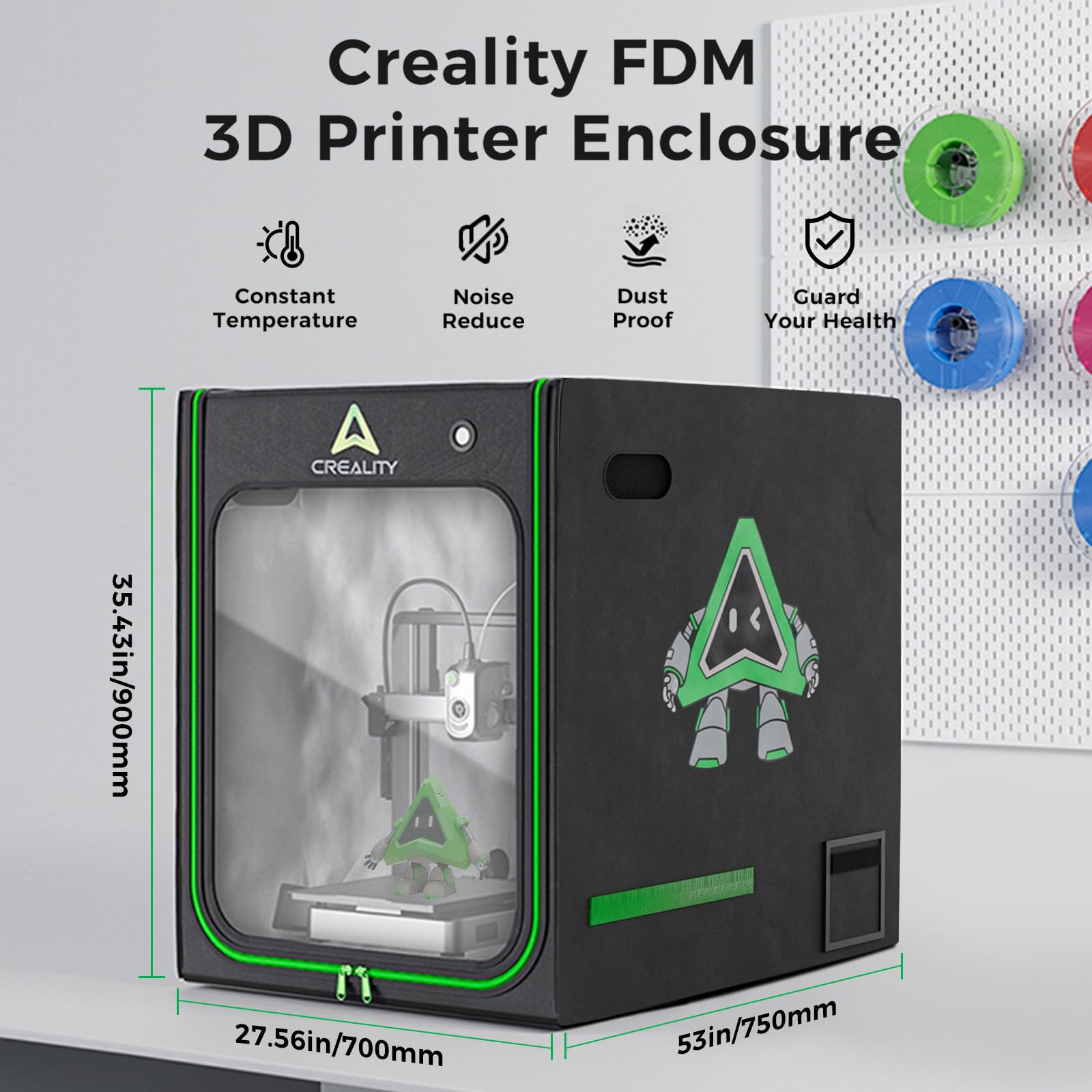 Creality 3D-Druckergehäuse mit Belüftung und LED-Beleuchtung (700 × 750 × 900 mm) – Feuerfest, temperaturstabil, staubdicht und geräuschdämmend – für CR-10 Smart Pro/Ender 3 S1 Plus