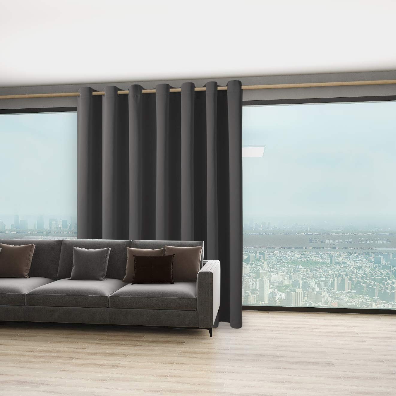 BONZER Room Divider Curtain Total Privacy Wall Grommet Thermal Insulated Soundproof Extra Wide Blackout Curtains for Bedroom Living Room, 84L x 108W Inch (7L x 9W ft), 1 Panel, Dark Grey
