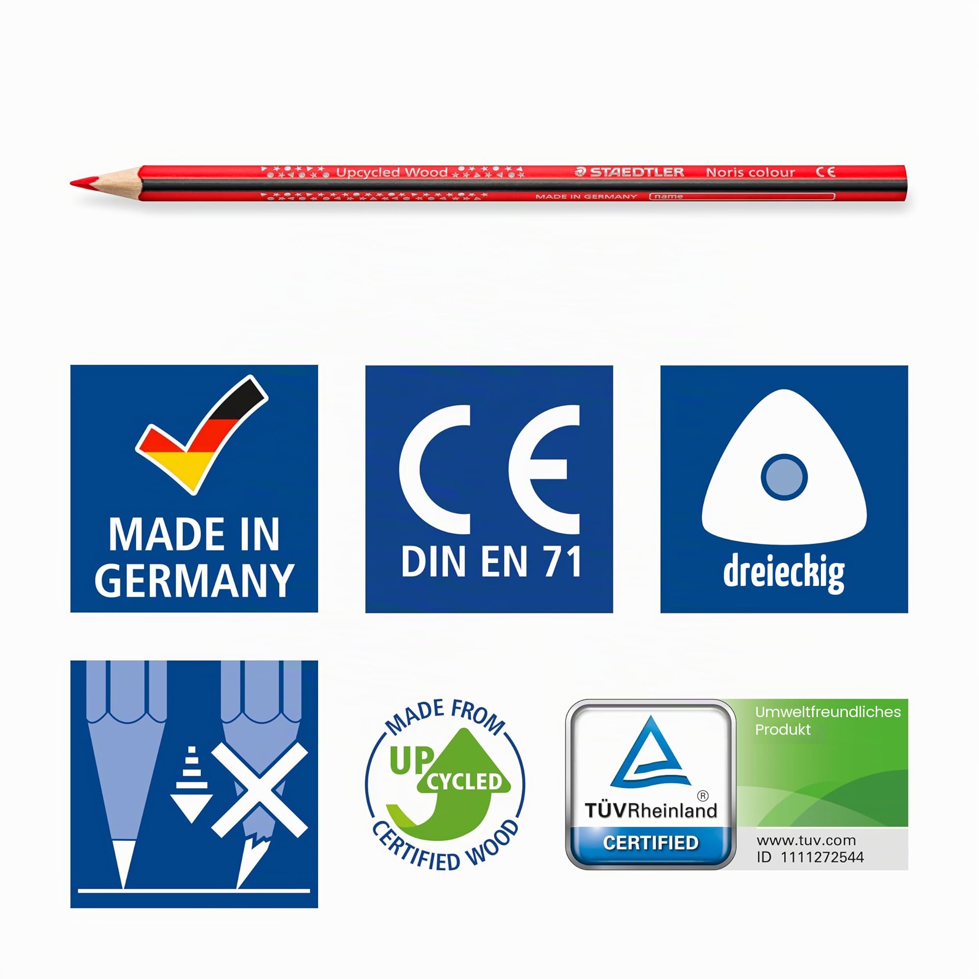 STAEDTLER Buntstifte Noris colour, rutschfeste Soft-Oberfläche, hohe Bruchfestigkeit, Made from Upcycled Wood, Sechskantformat, Set mit 144 Stiften in 12 intensiven Farben und 3 Spitzer, 185 C144