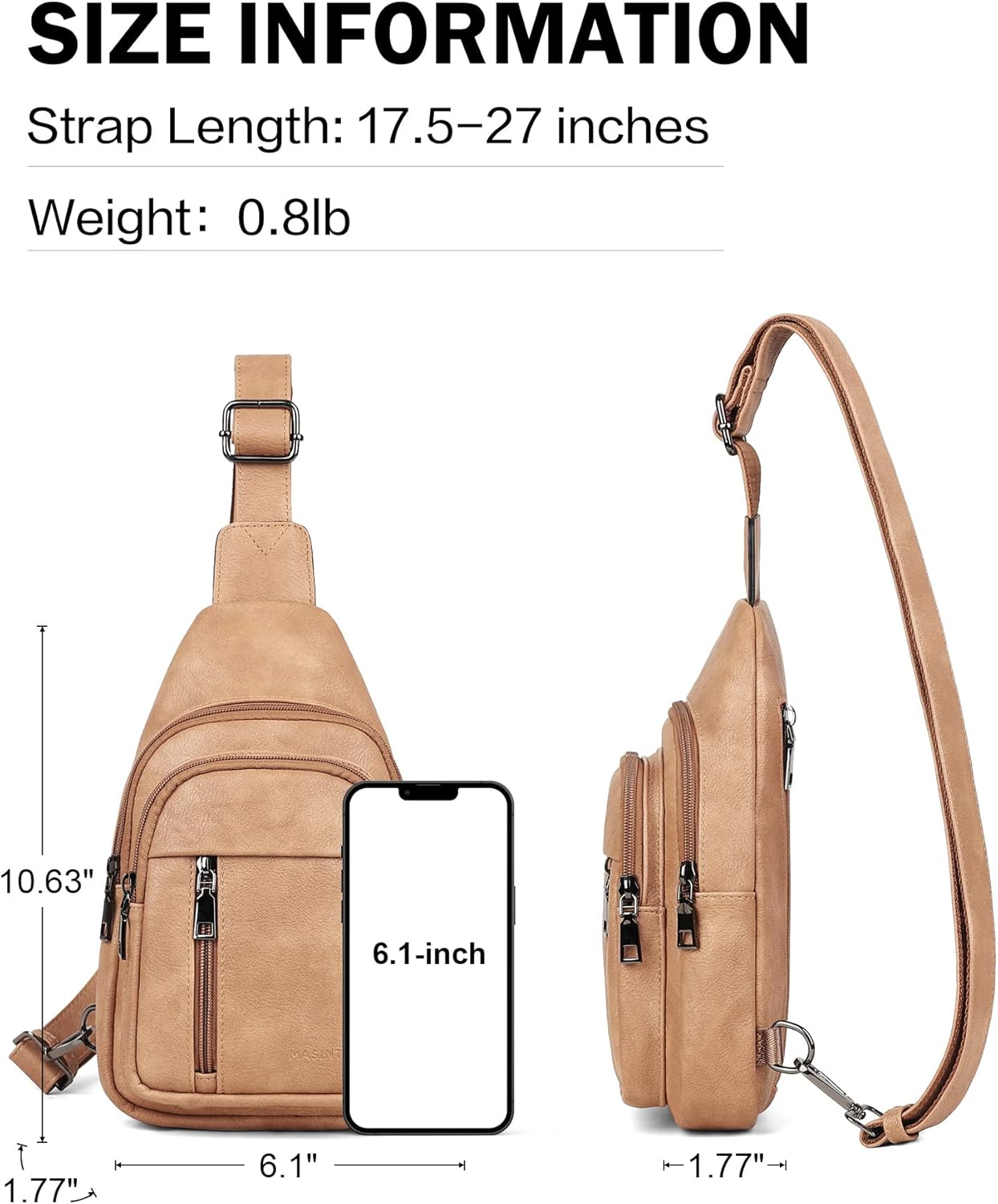 MASINTOR Sling Bag for Women - Crossbody Bags Fanny Pack with Vegan Leather - Adjustable Sling Backack for Travel - Image 4