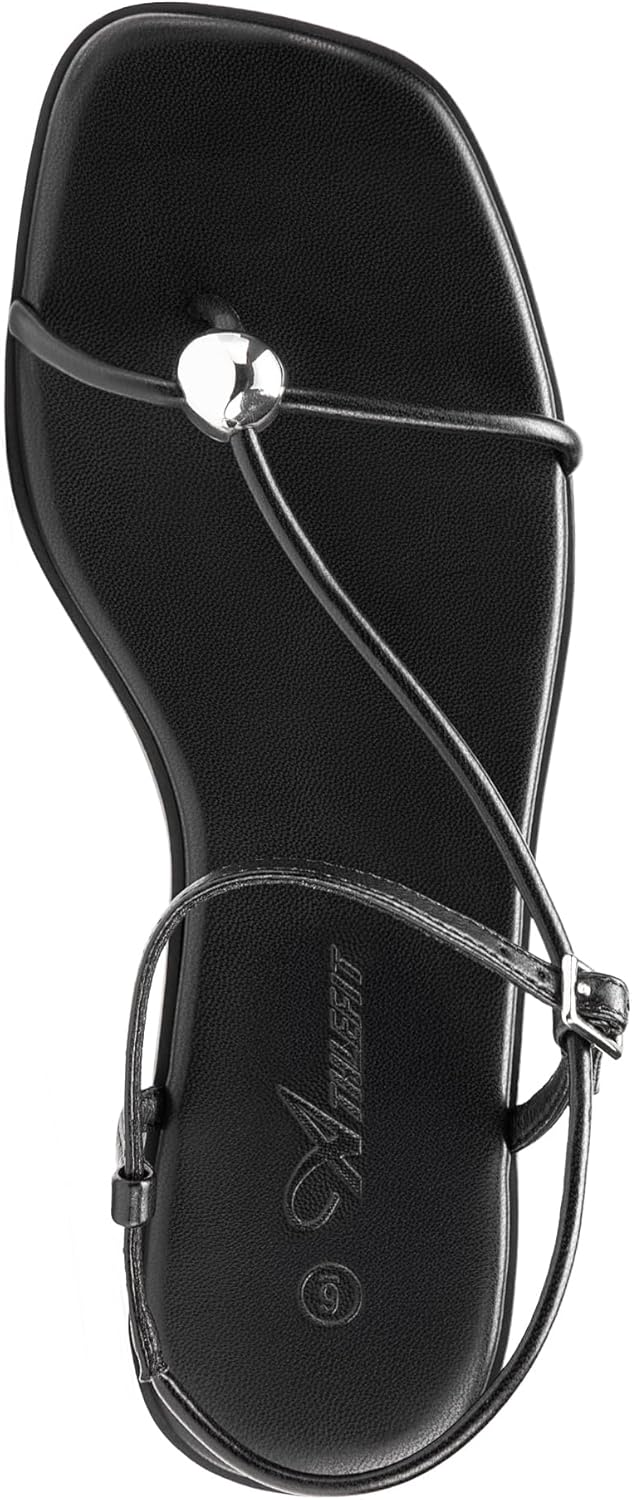 Athlefit Strappy Flat Sandals for Women Square Open Toe Comfortable Ankle Strap Beach Thong Flip Flop Sandals - Image 4