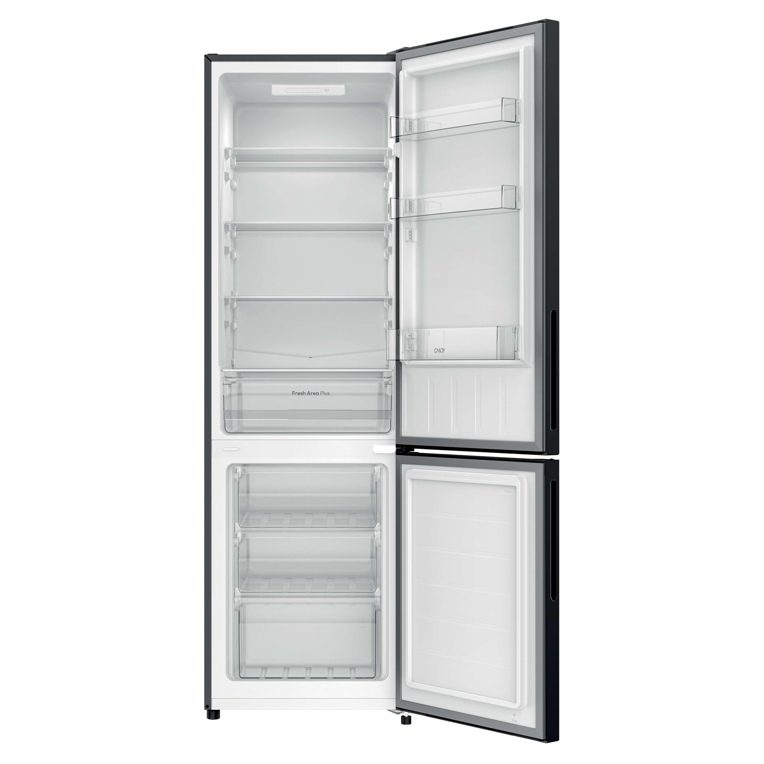 Candy CCG3L517EB Kombi-Kühlschrank, 260 l, Low Frost, 4 Regale, 3 Balkone, Küchenschublade, elektronische Temperatursteuerung, LED-Beleuchtung, B 55 x 176 cm, umkehrbare Türen, 39 dB, Schwarz
