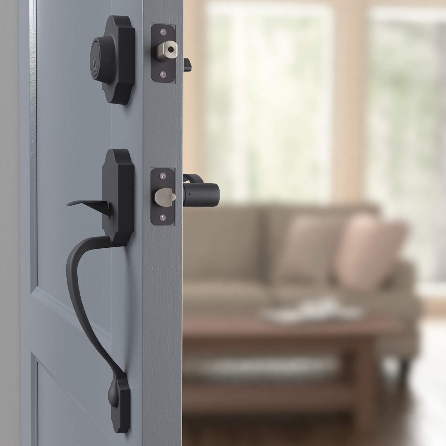 Amazon Basics Handleset with Shelby Lever - Single Cylinder - Matte Black-6 Packs 1 Carton